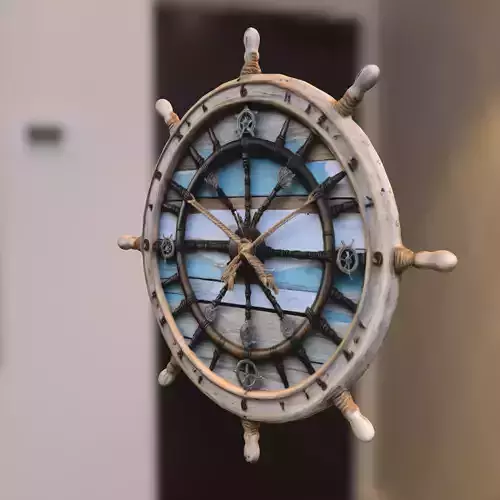 Ship Wheel Wall Clock Low-poly 3D model