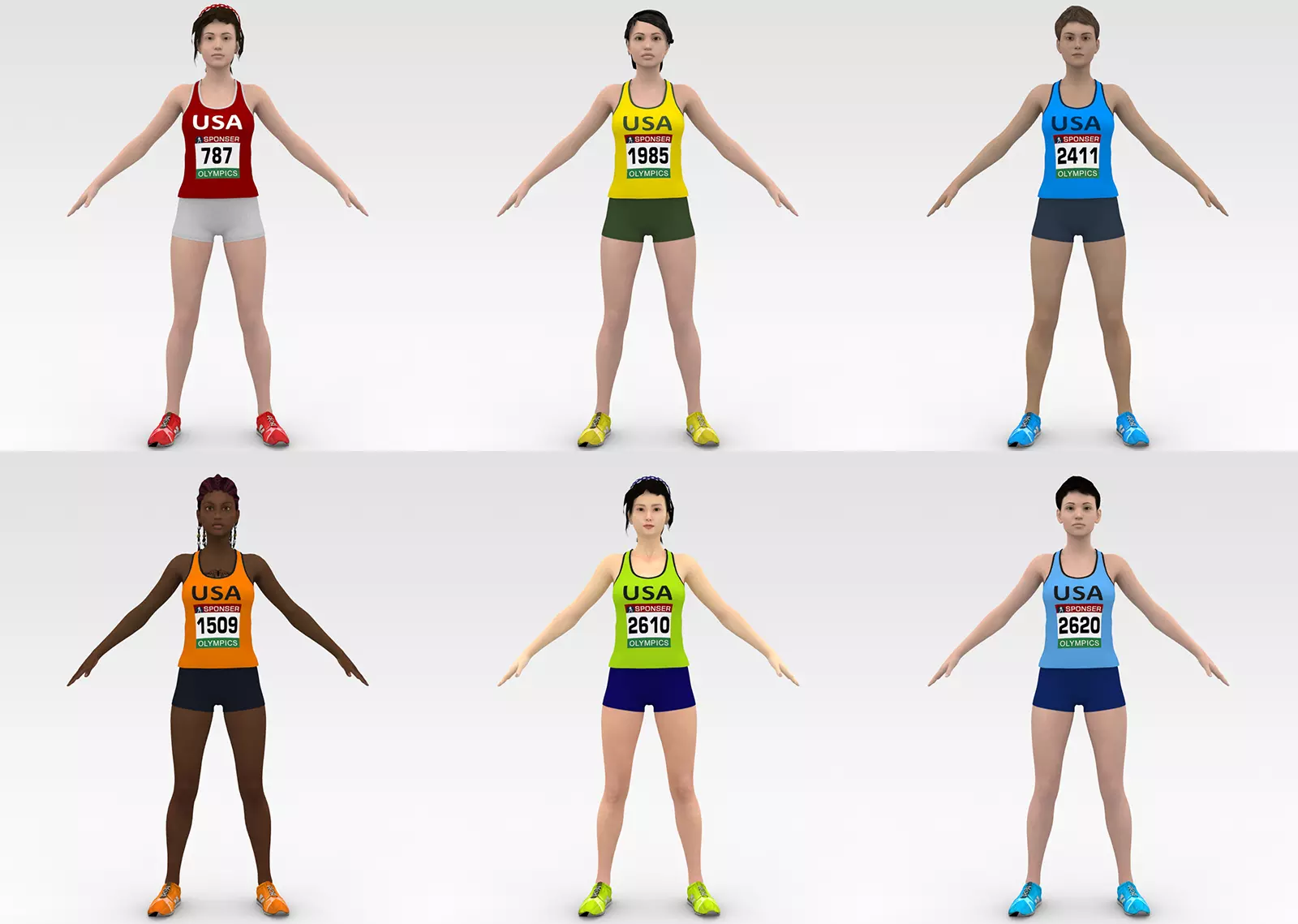 Female Track Athlete collection of 6 Characters _0