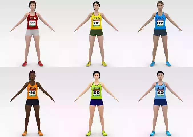 Female Track Athlete collection of 6 Characters 