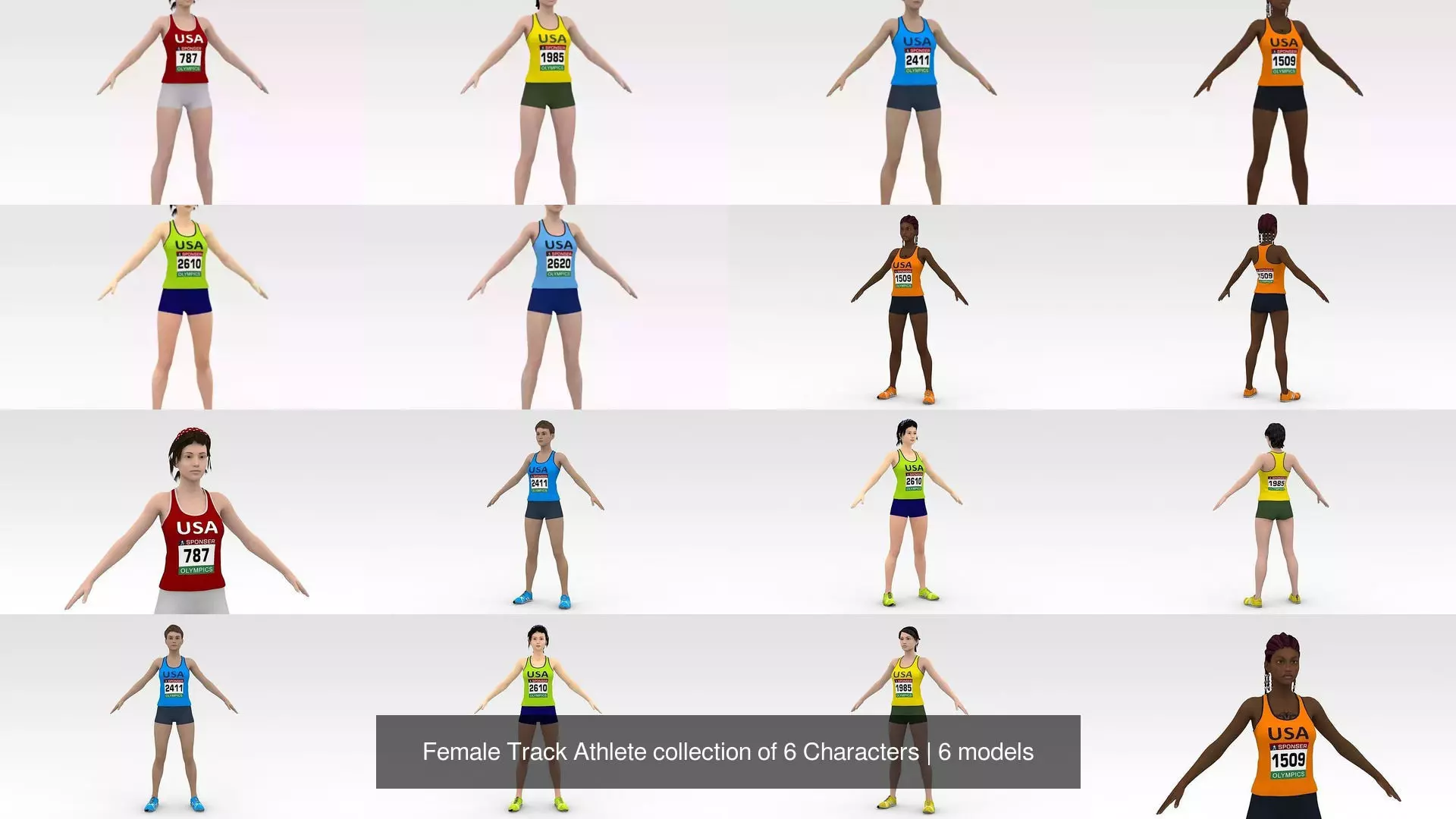 Female Track Athlete collection of 6 Characters _1