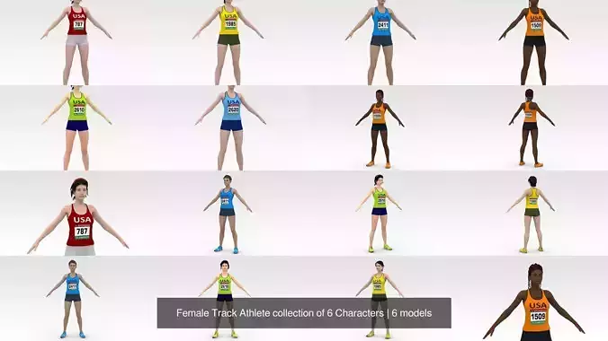 Female Track Athlete collection of 6 Characters
