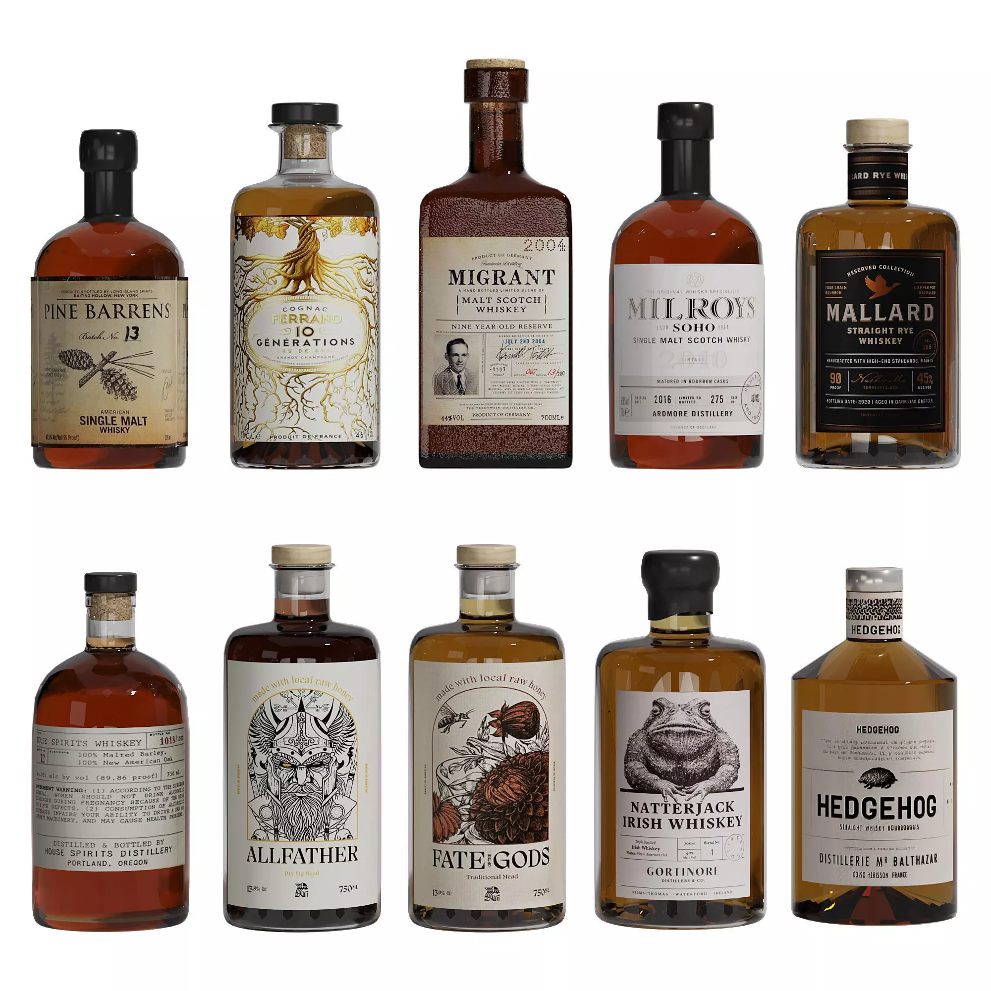 Aesthetic Bottles in Old Style for Shelves in a Bar 3D model_0