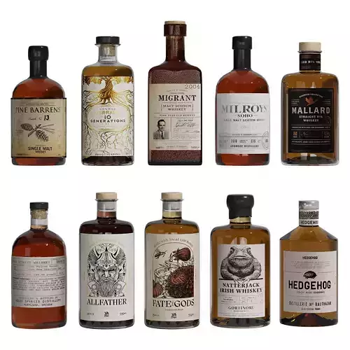 Aesthetic Bottles in Old Style for Shelves in a Bar