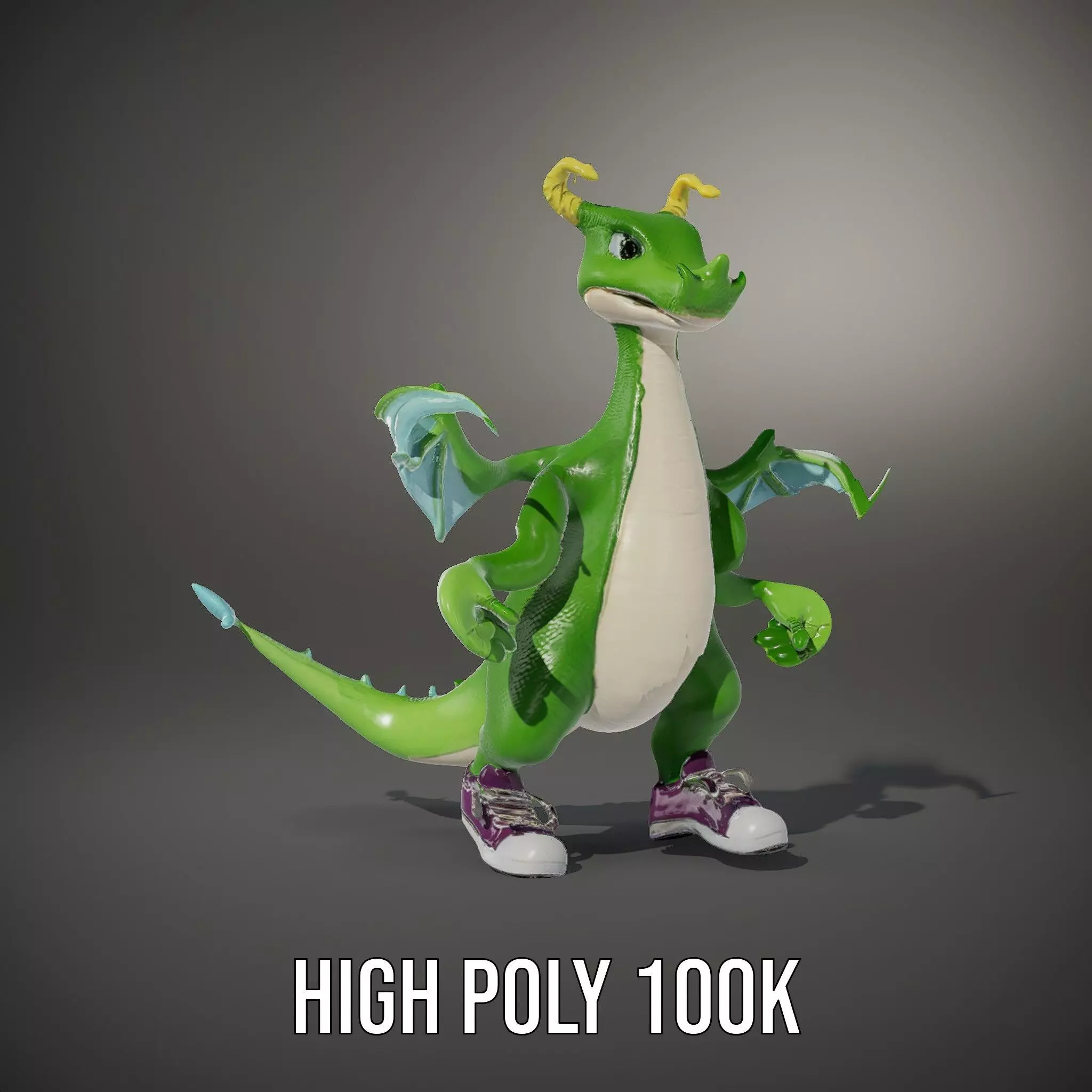 Green Dragon Character Model Rigged and Animated with Sneakers Low-poly 3D model_16
