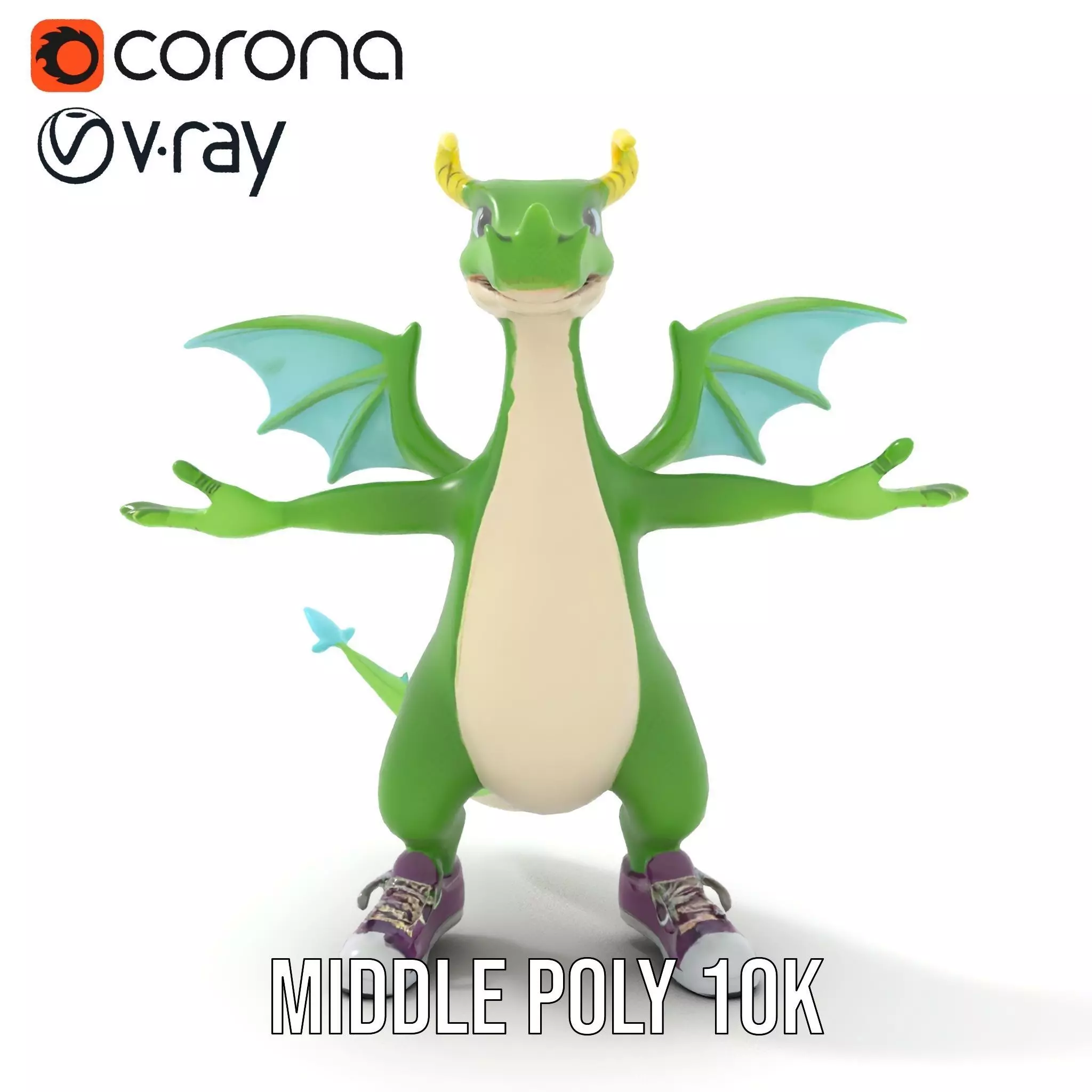 Green Dragon Character Model Rigged and Animated with Sneakers Low-poly 3D model_23