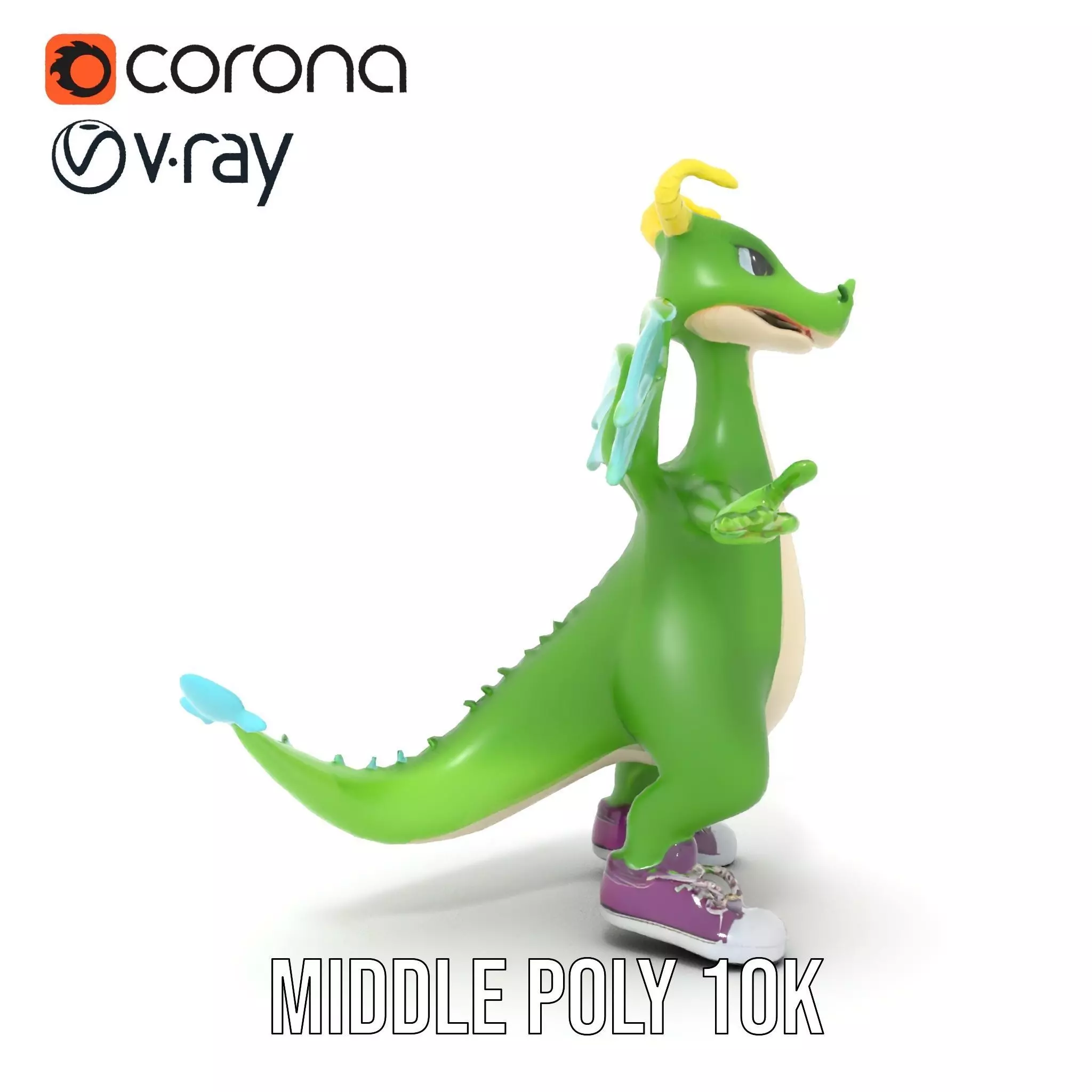 Green Dragon Character Model Rigged and Animated with Sneakers Low-poly 3D model_30