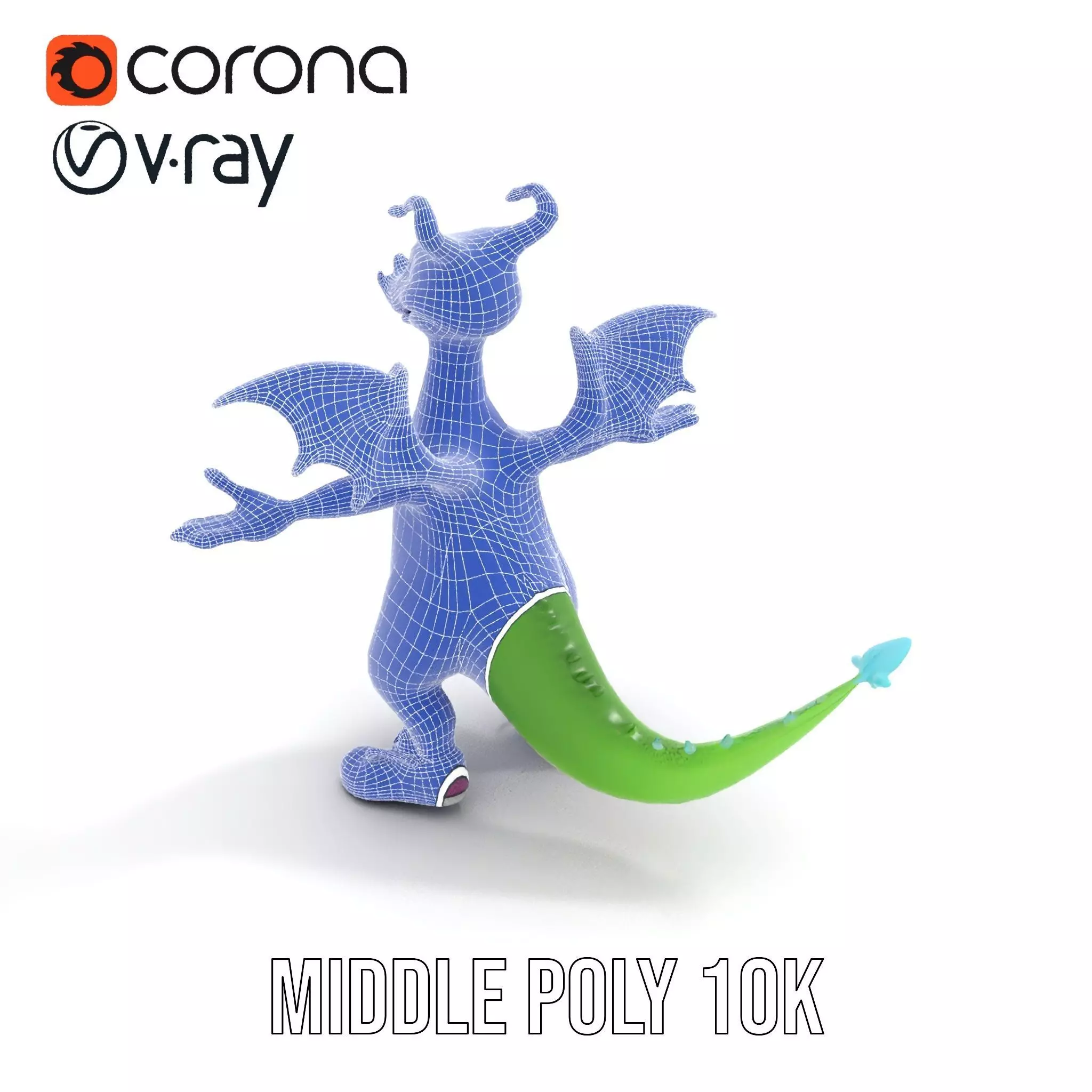 Green Dragon Character Model Rigged and Animated with Sneakers Low-poly 3D model_25