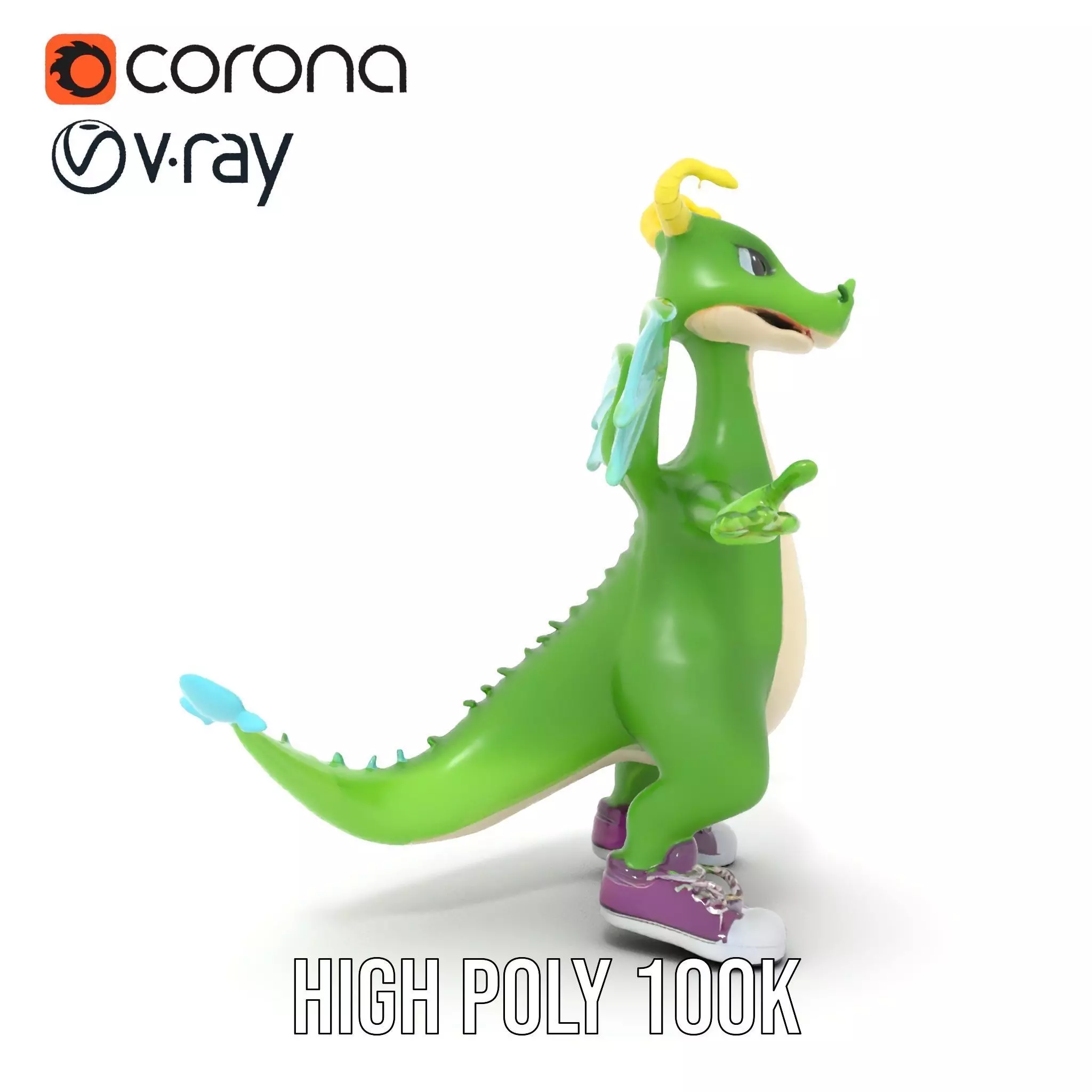Green Dragon Character Model Rigged and Animated with Sneakers Low-poly 3D model_22
