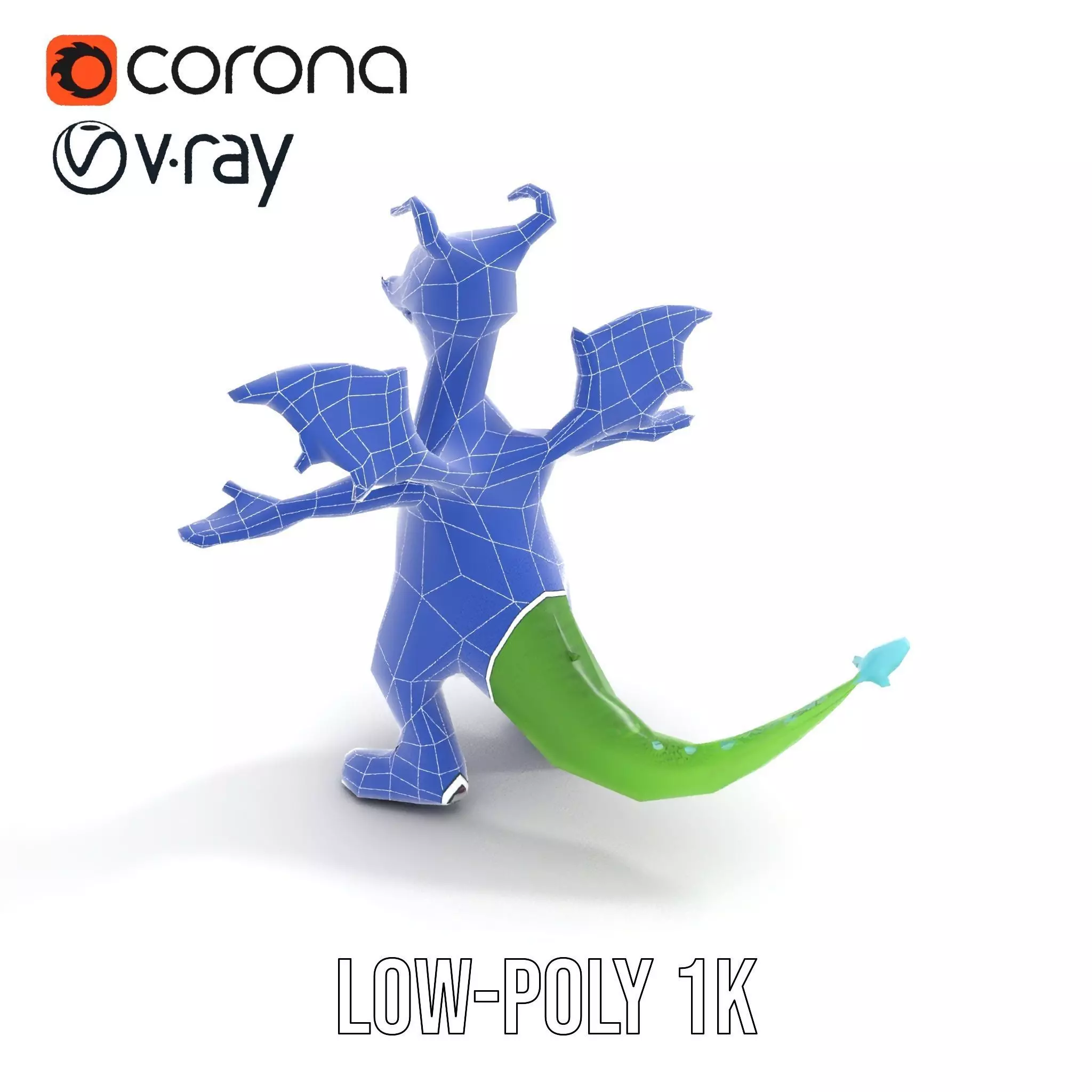 Green Dragon Character Model Rigged and Animated with Sneakers Low-poly 3D model_24