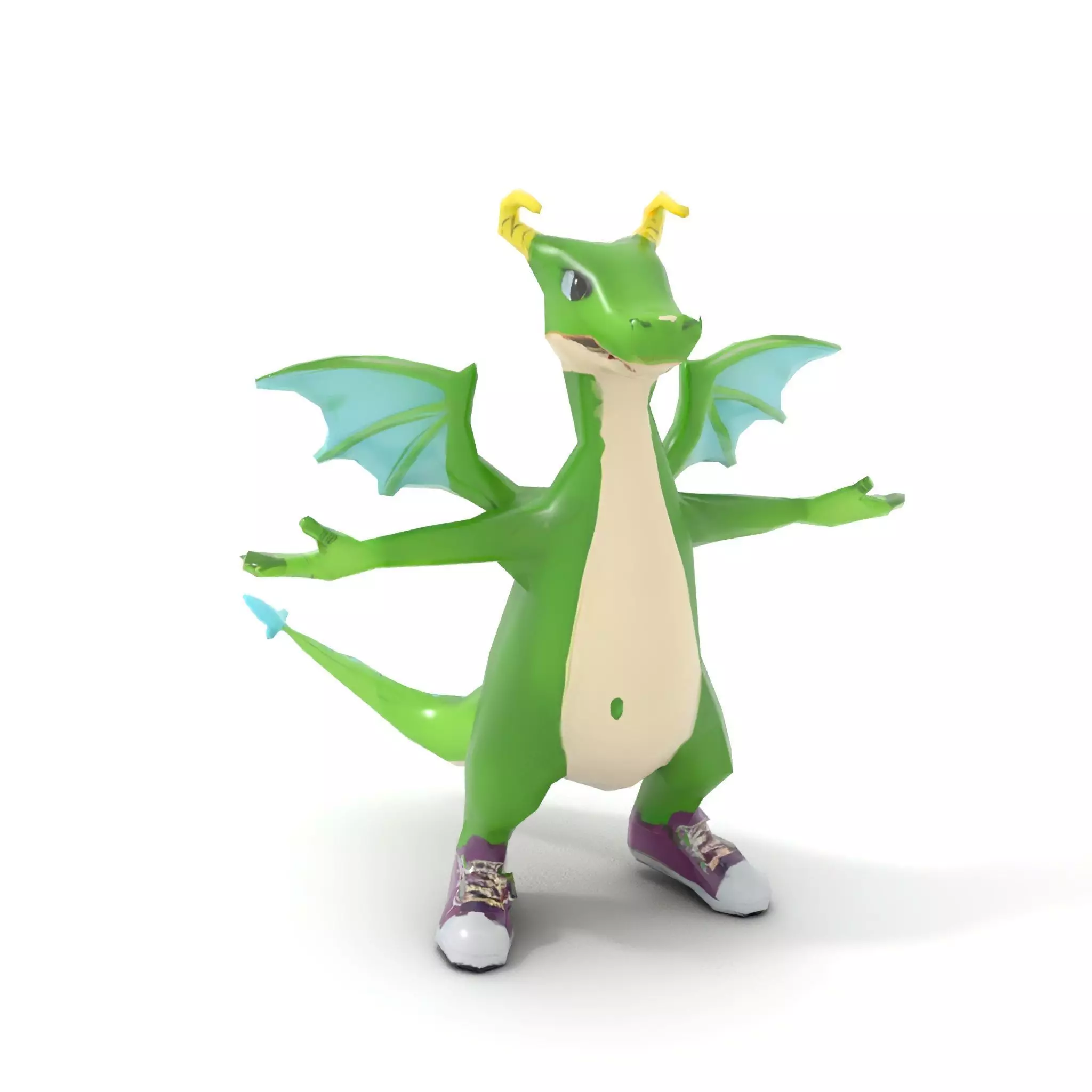 Green Dragon Character Model Rigged and Animated with Sneakers Low-poly 3D model_9