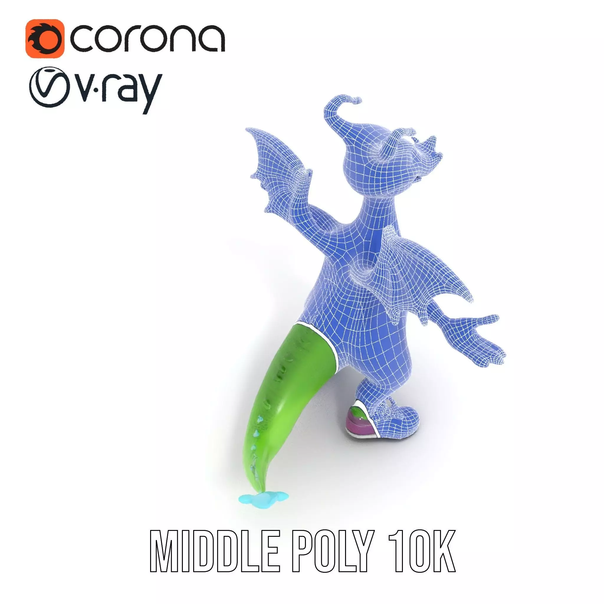 Green Dragon Character Model Rigged and Animated with Sneakers Low-poly 3D model_14