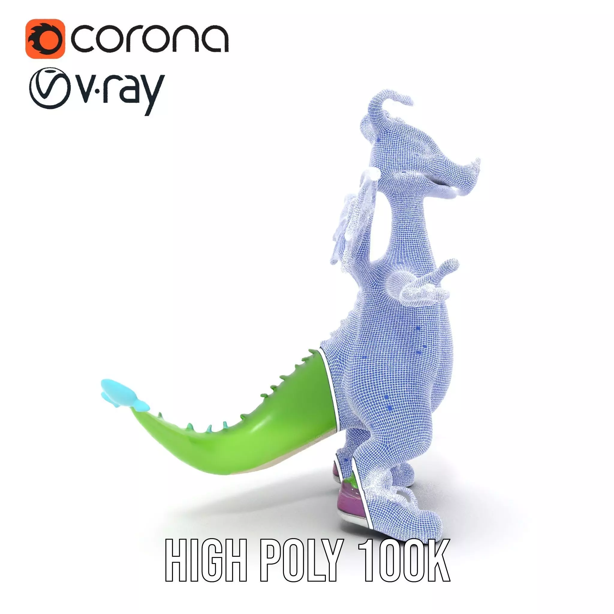 Green Dragon Character Model Rigged and Animated with Sneakers Low-poly 3D model_34