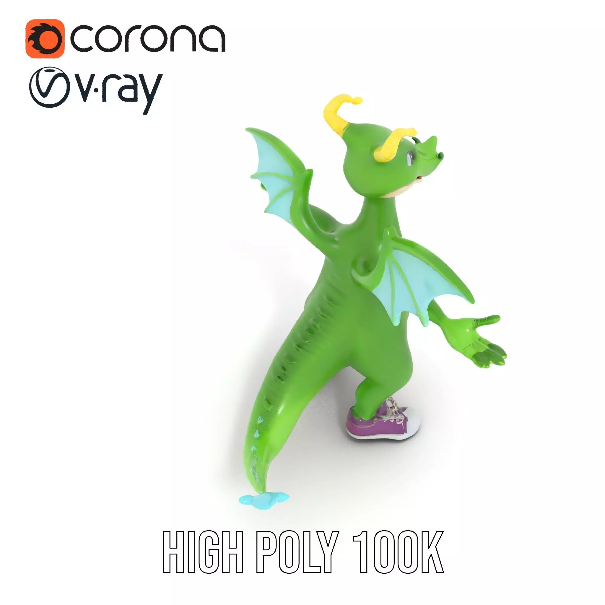 Green Dragon Character Model Rigged and Animated with Sneakers Low-poly 3D model_13