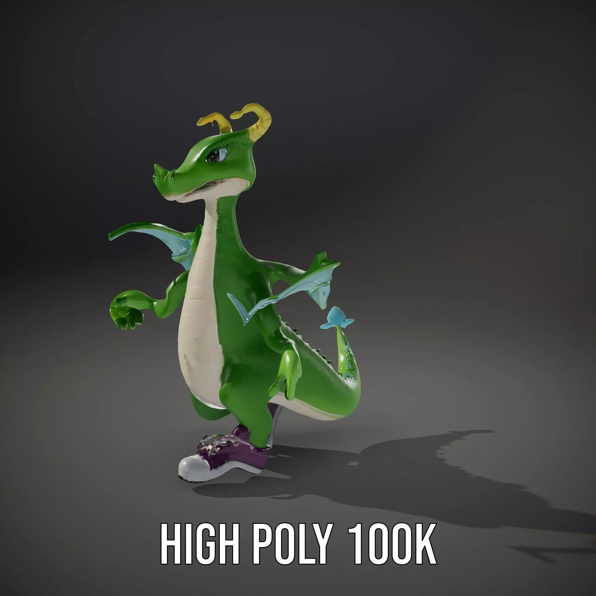 Green Dragon Character Model Rigged and Animated with Sneakers Low-poly 3D model_29