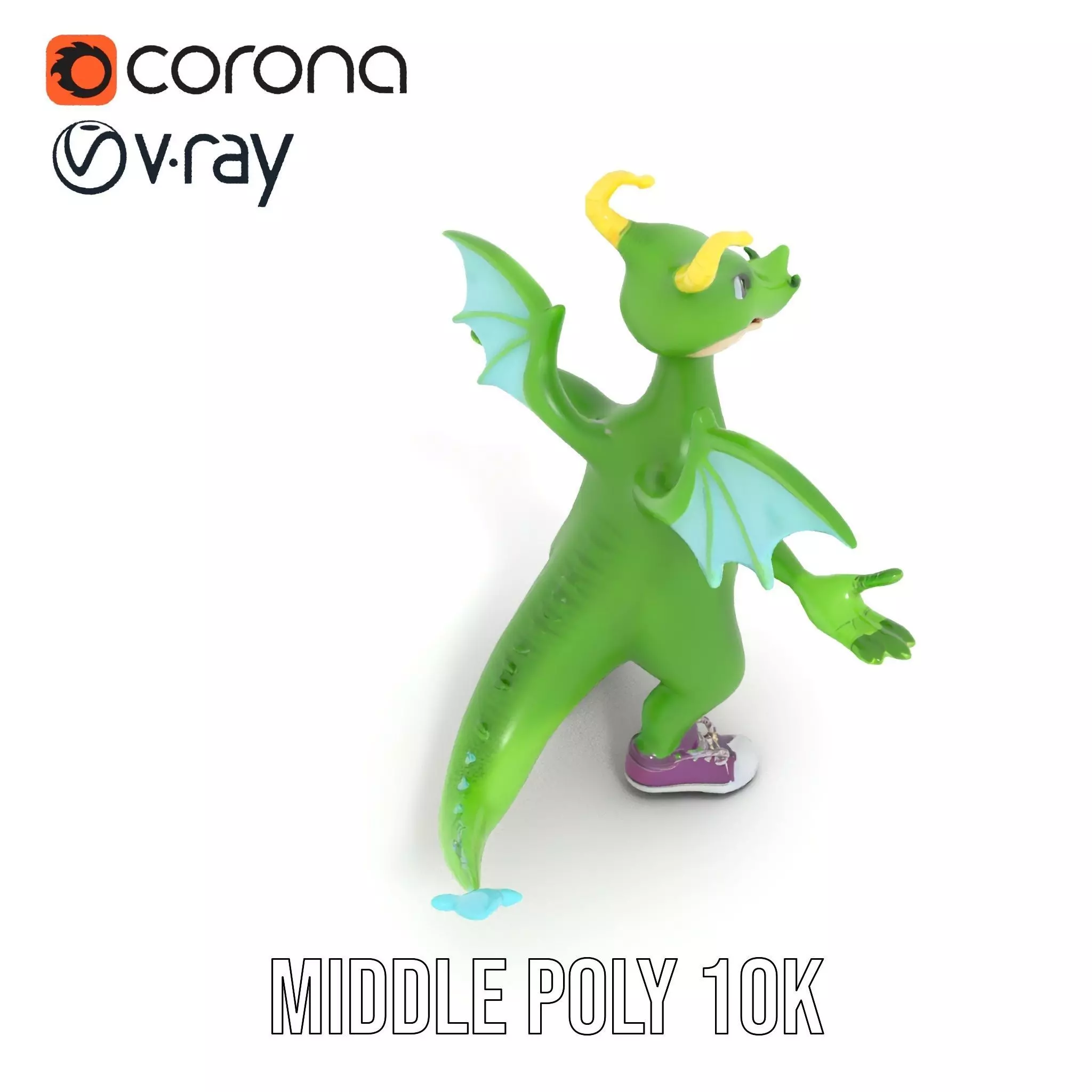 Green Dragon Character Model Rigged and Animated with Sneakers Low-poly 3D model_20
