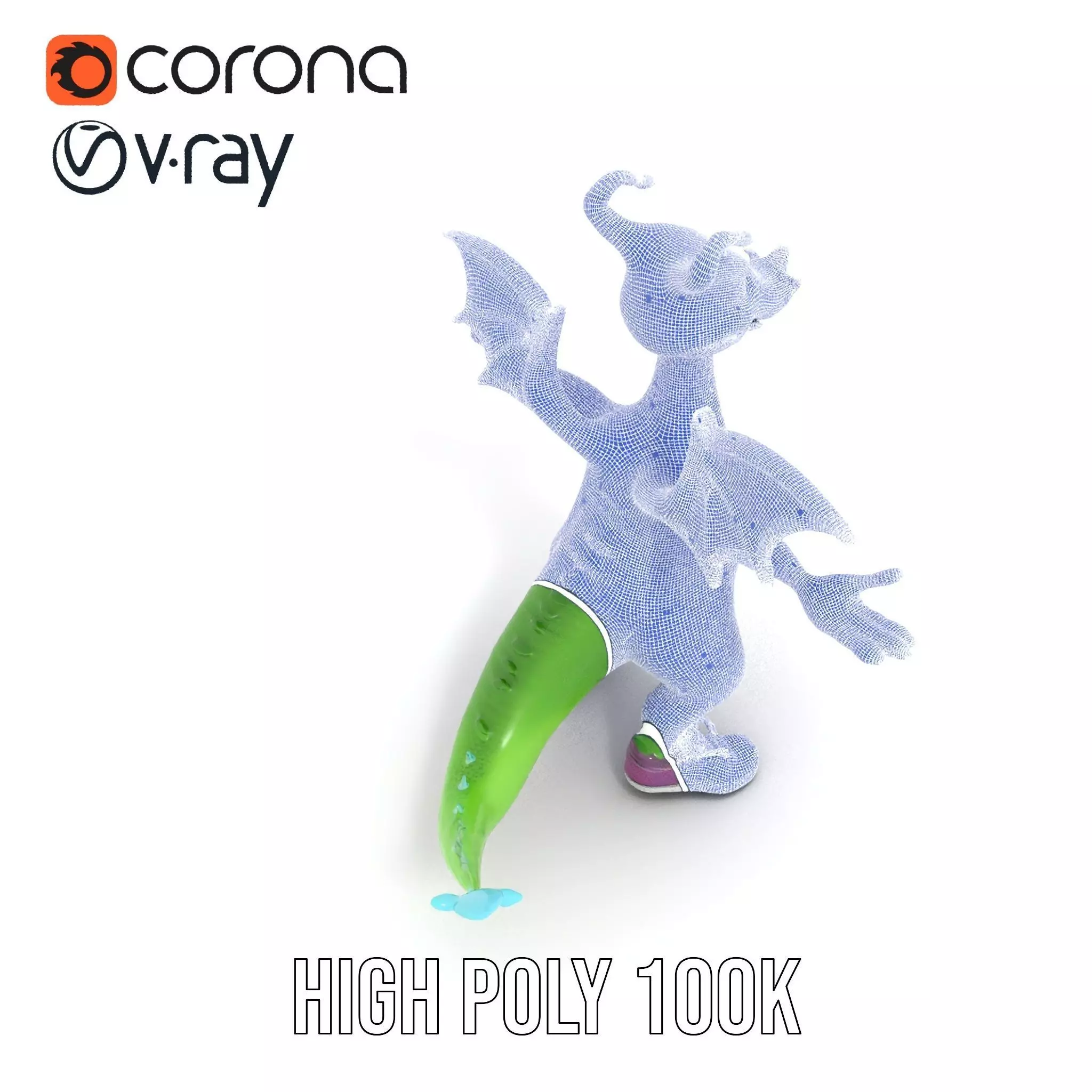 Green Dragon Character Model Rigged and Animated with Sneakers Low-poly 3D model_33