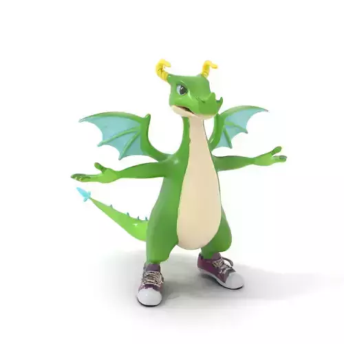Green Dragon Character Model Rigged and Animated with Sneakers Low-poly 3D model
