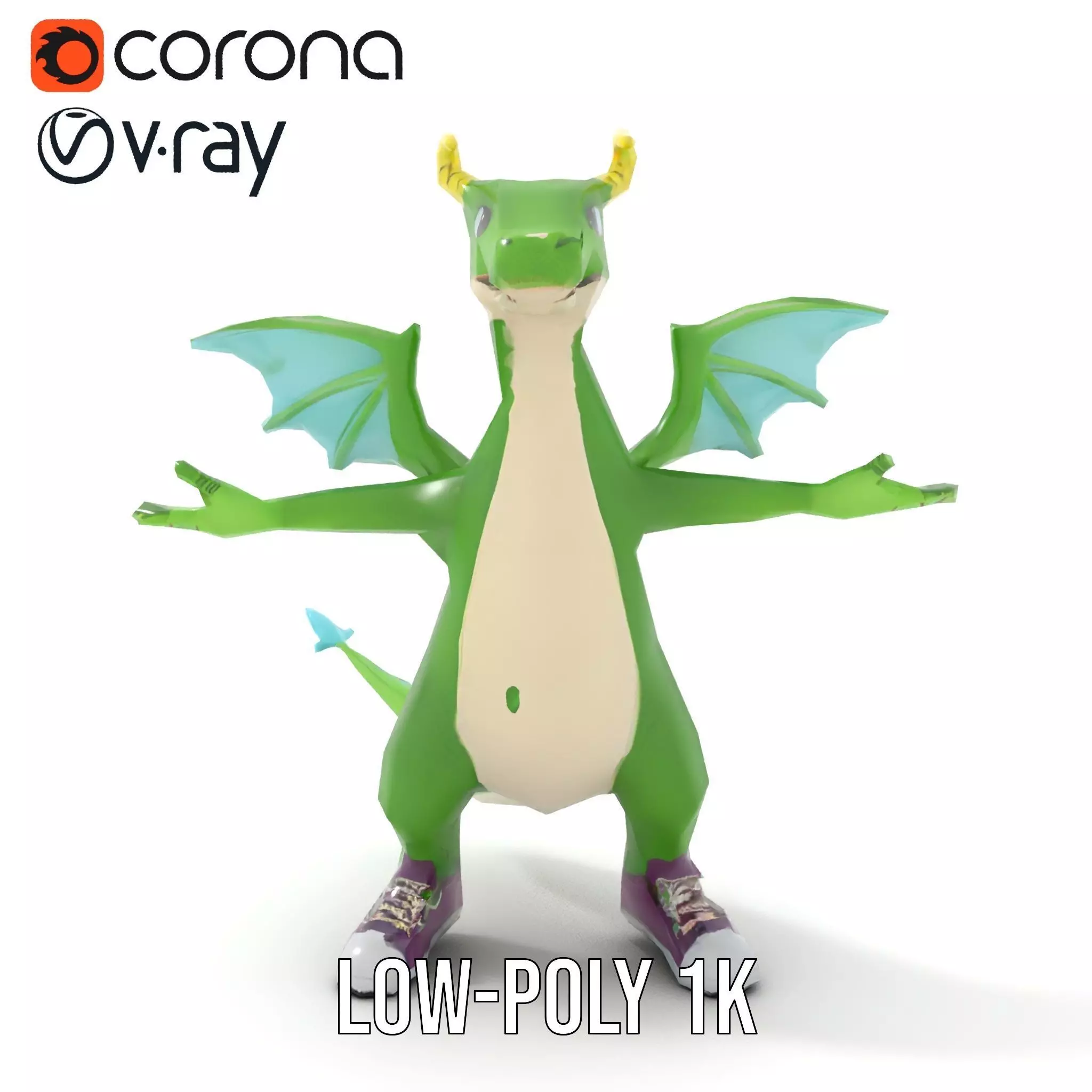 Green Dragon Character Model Rigged and Animated with Sneakers Low-poly 3D model_18