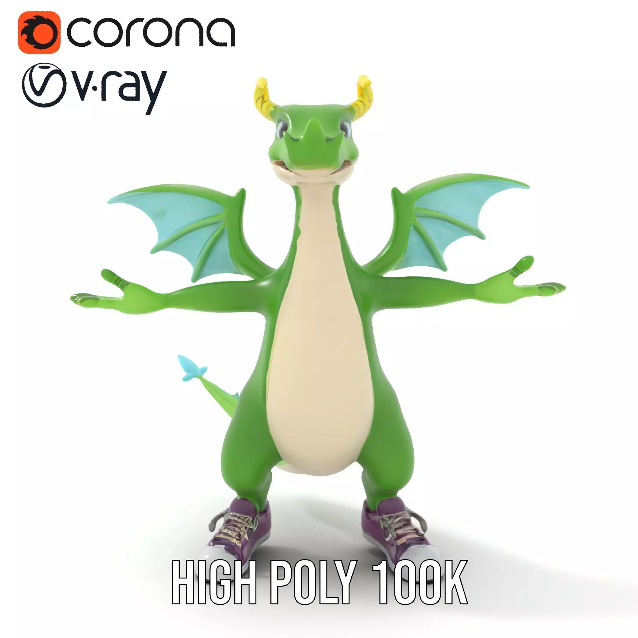 Green Dragon Character Model Rigged and Animated with Sneakers Low-poly 3D model_19