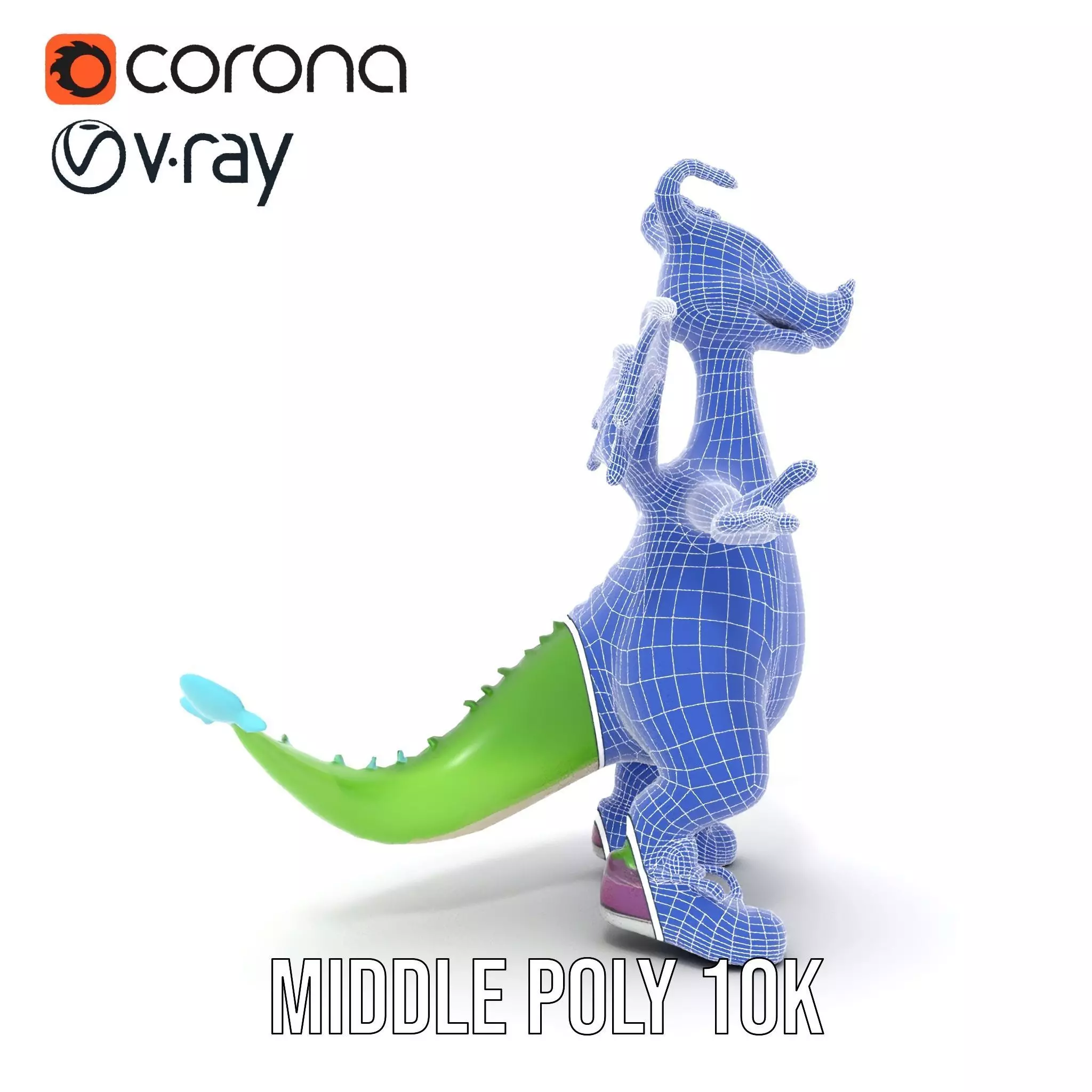 Green Dragon Character Model Rigged and Animated with Sneakers Low-poly 3D model_17
