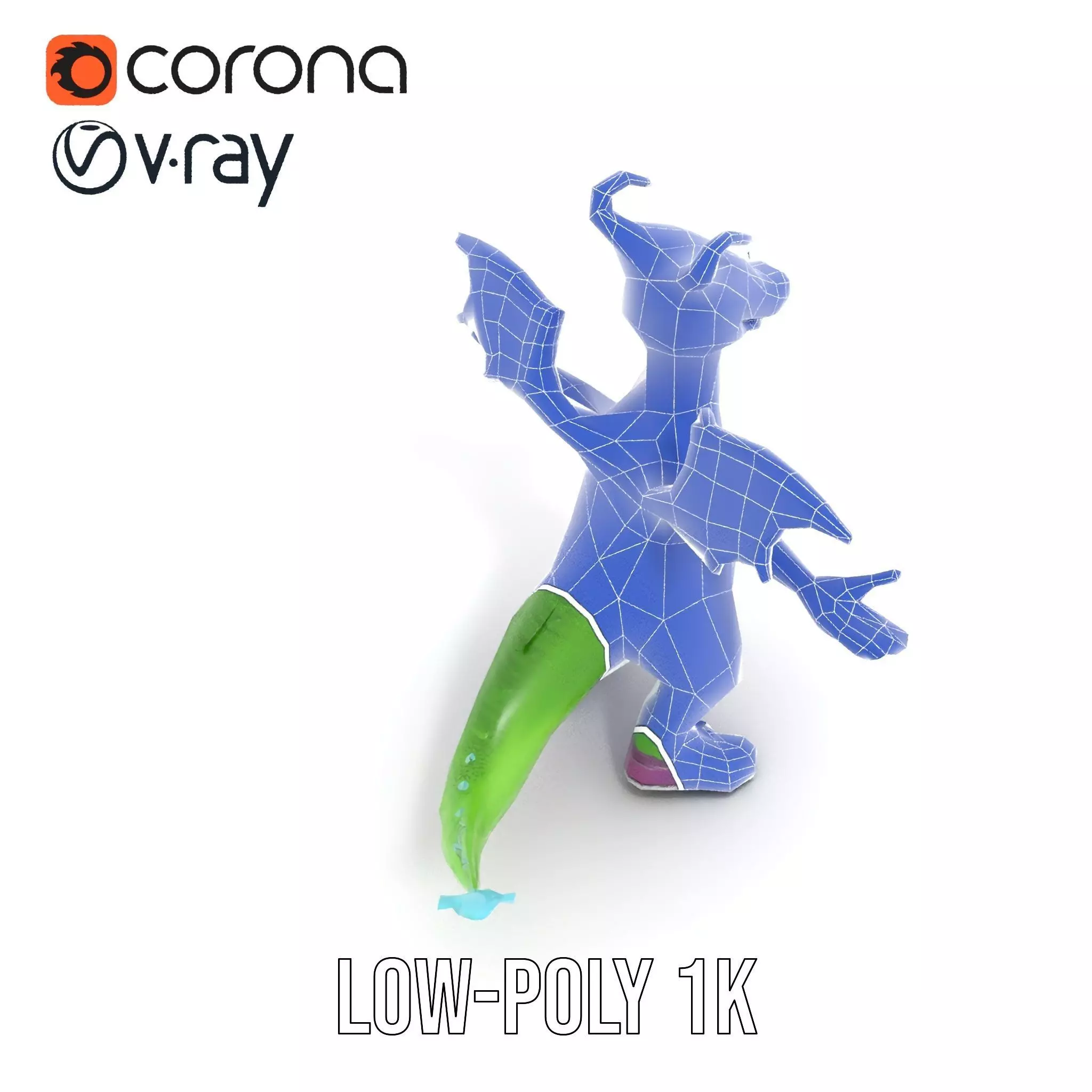 Green Dragon Character Model Rigged and Animated with Sneakers Low-poly 3D model_26