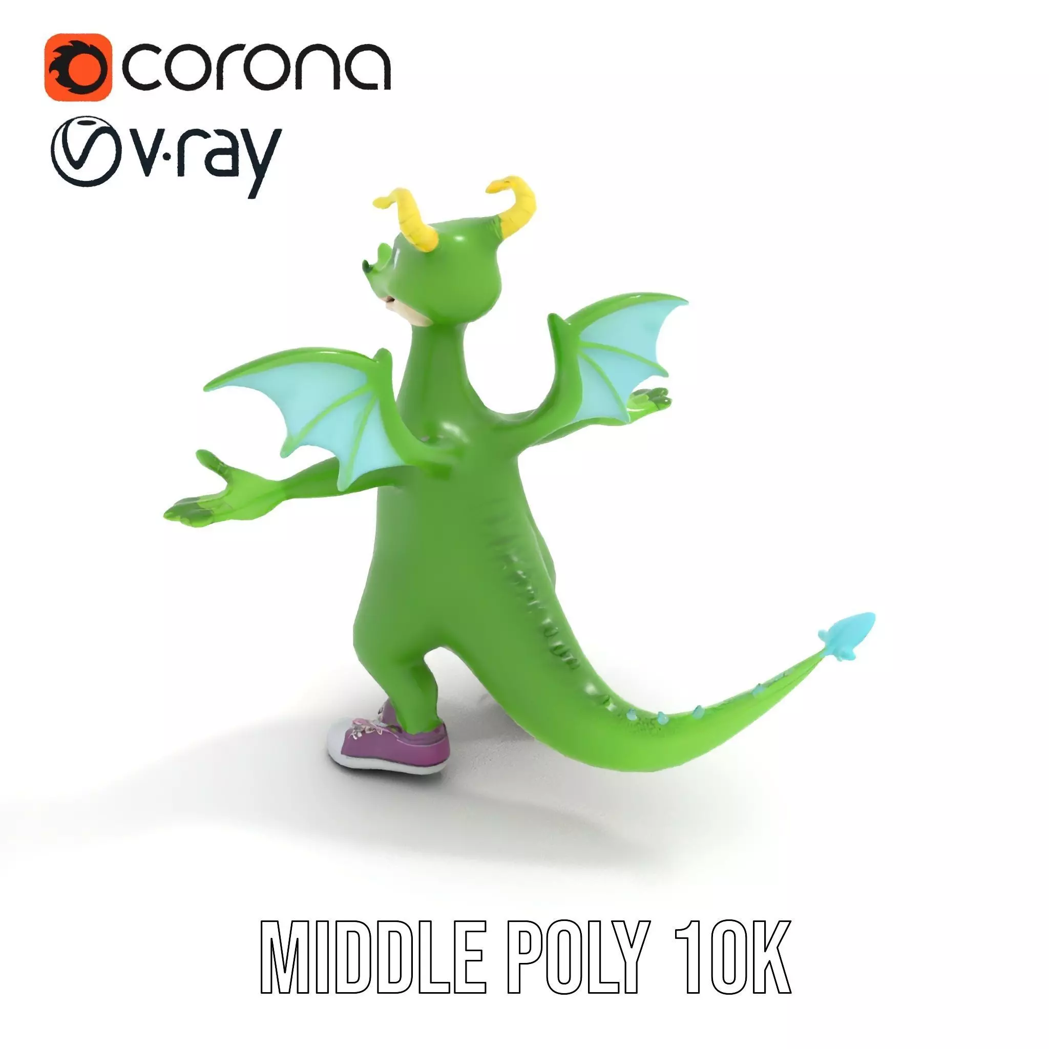 Green Dragon Character Model Rigged and Animated with Sneakers Low-poly 3D model_7