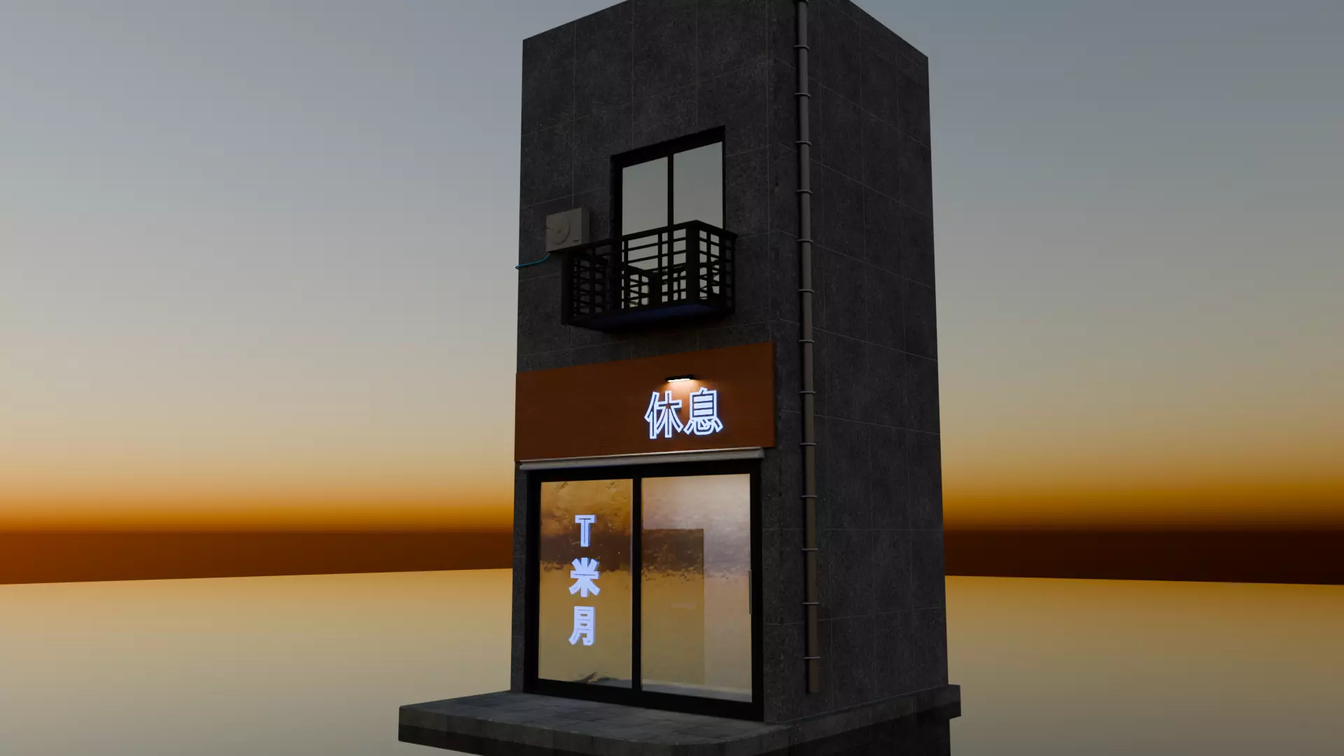 Japanese futuristic minimalist house 3D game ready Low-poly 3D model_0