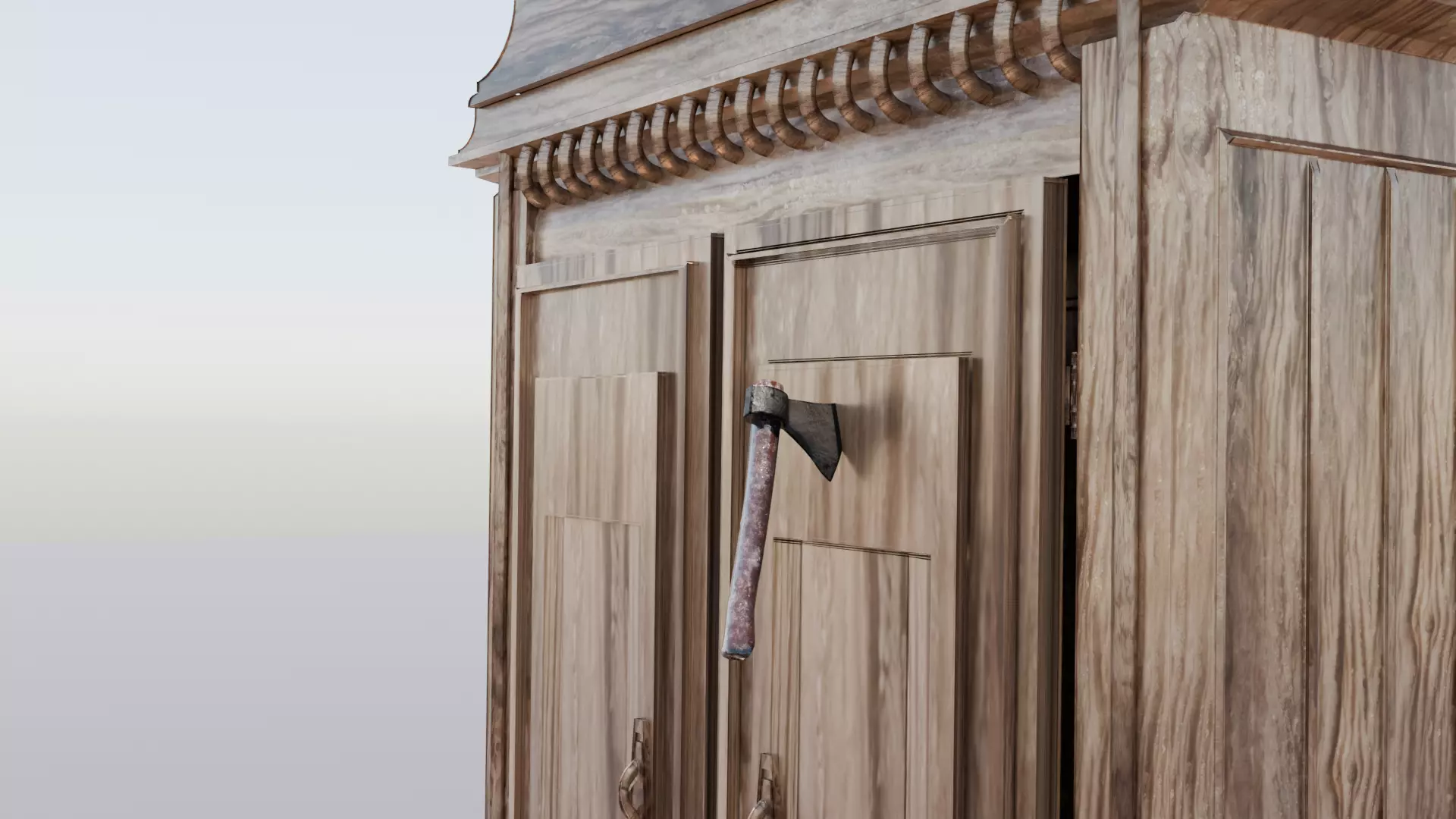GameReady Wardrobe with Axe Detail Low-poly 3D model_3