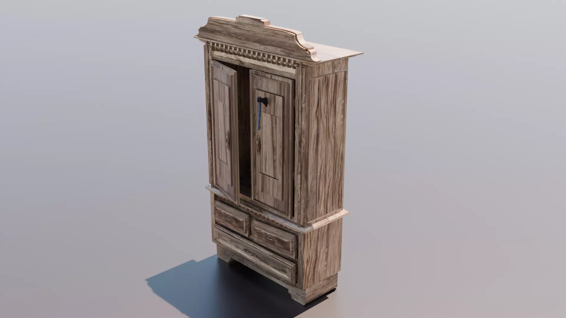 GameReady Wardrobe with Axe Detail Low-poly 3D model_0