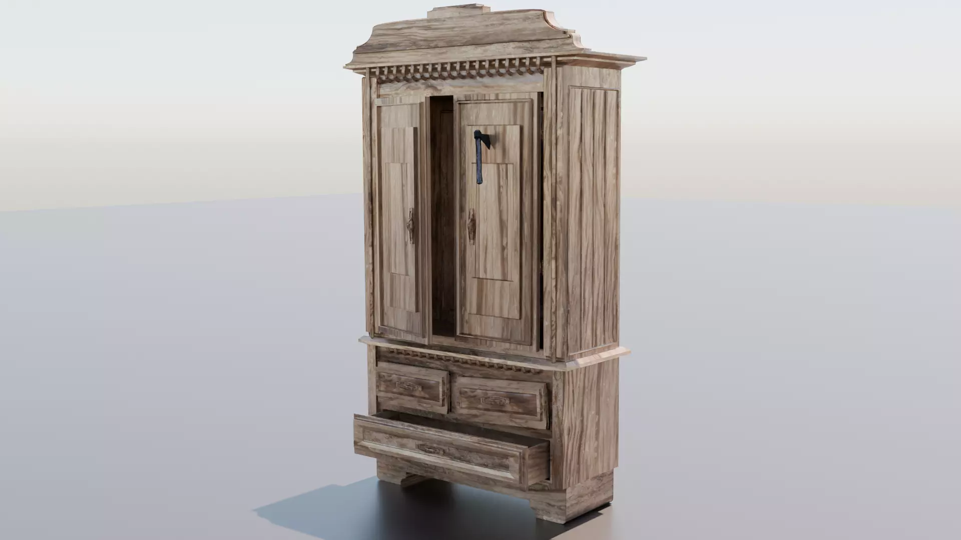 GameReady Wardrobe with Axe Detail Low-poly 3D model_1