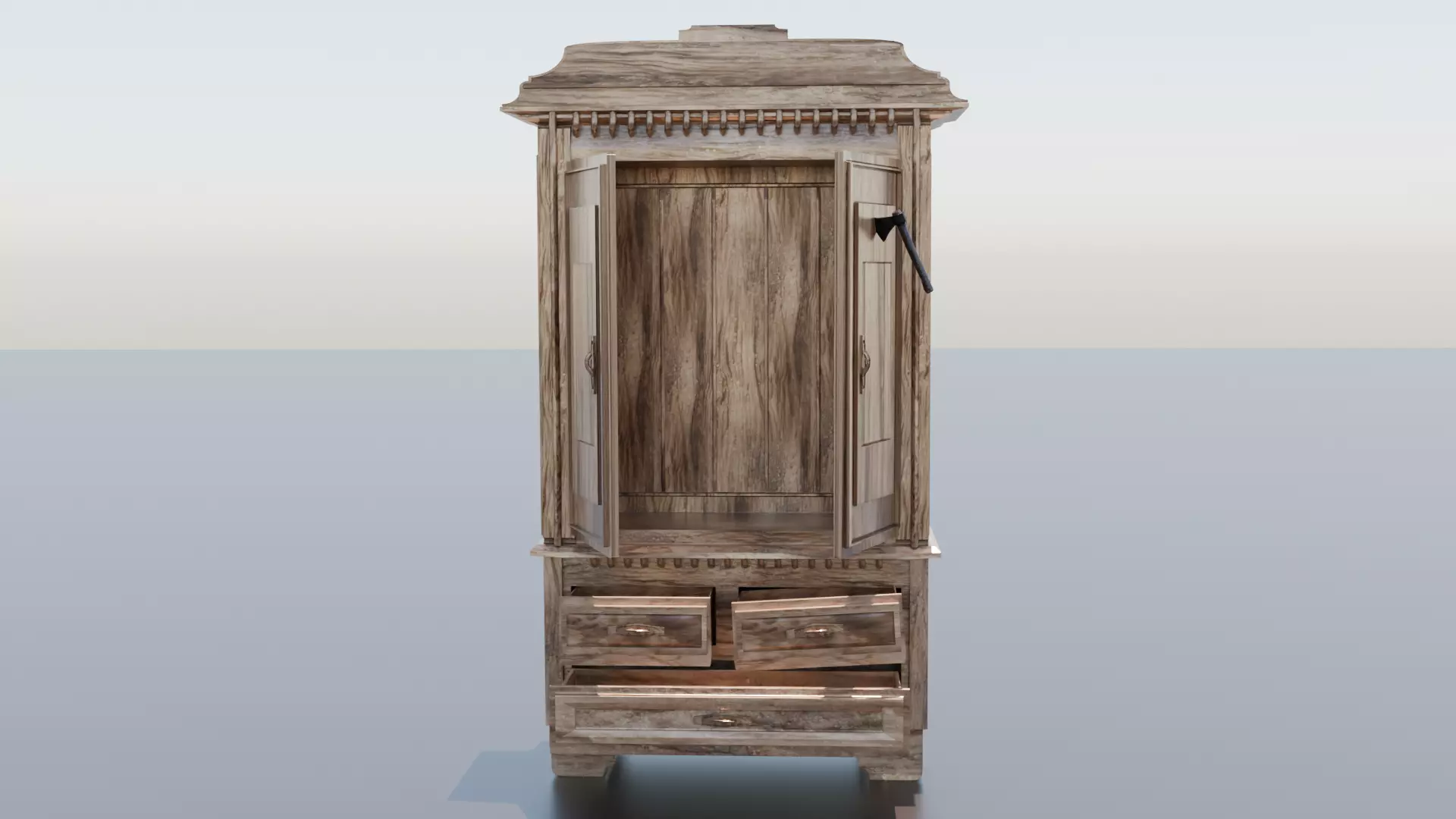 GameReady Wardrobe with Axe Detail Low-poly 3D model_4