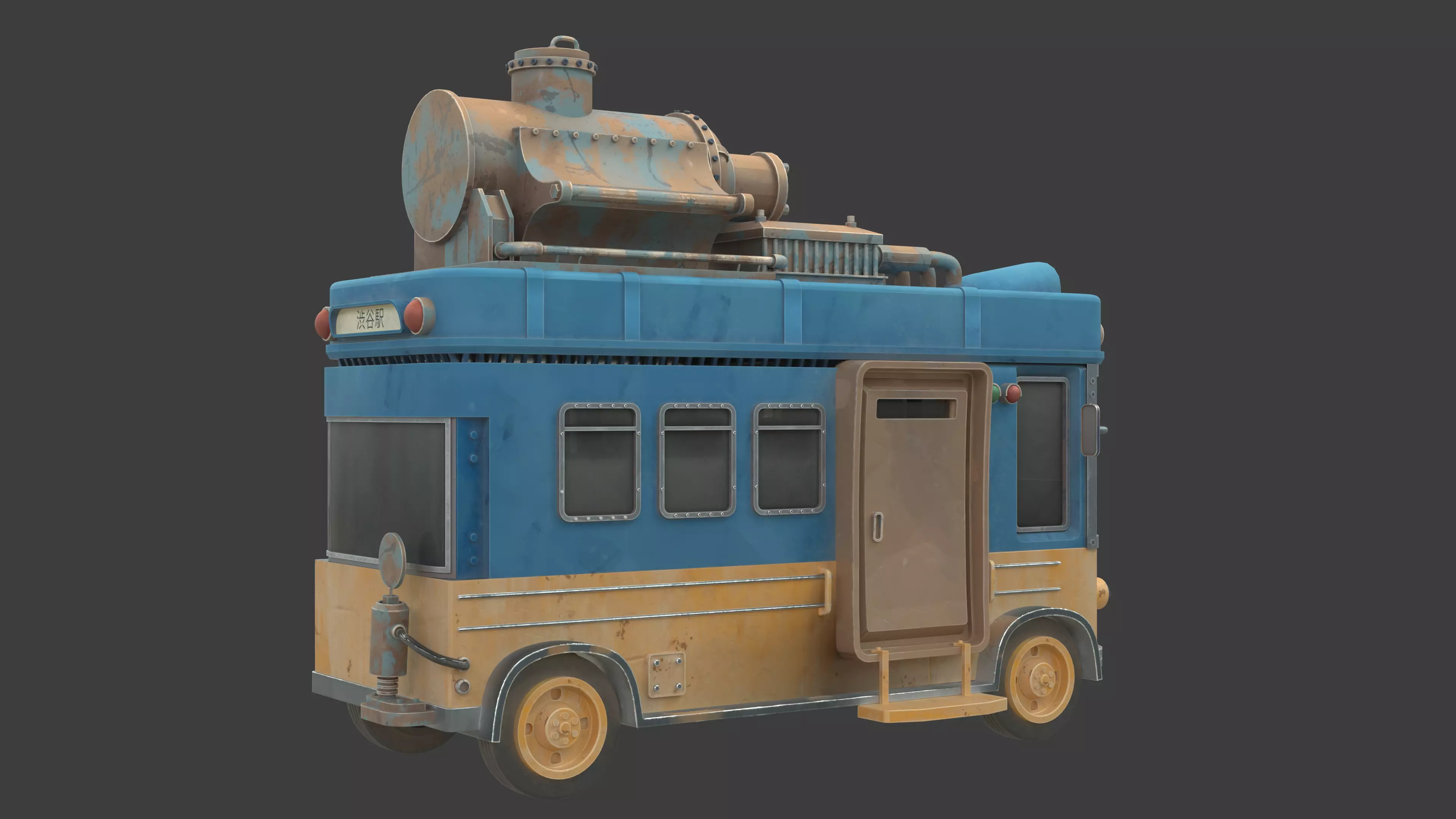 Stylized Post Apocalyptic Bus  Low-poly 3D model_1