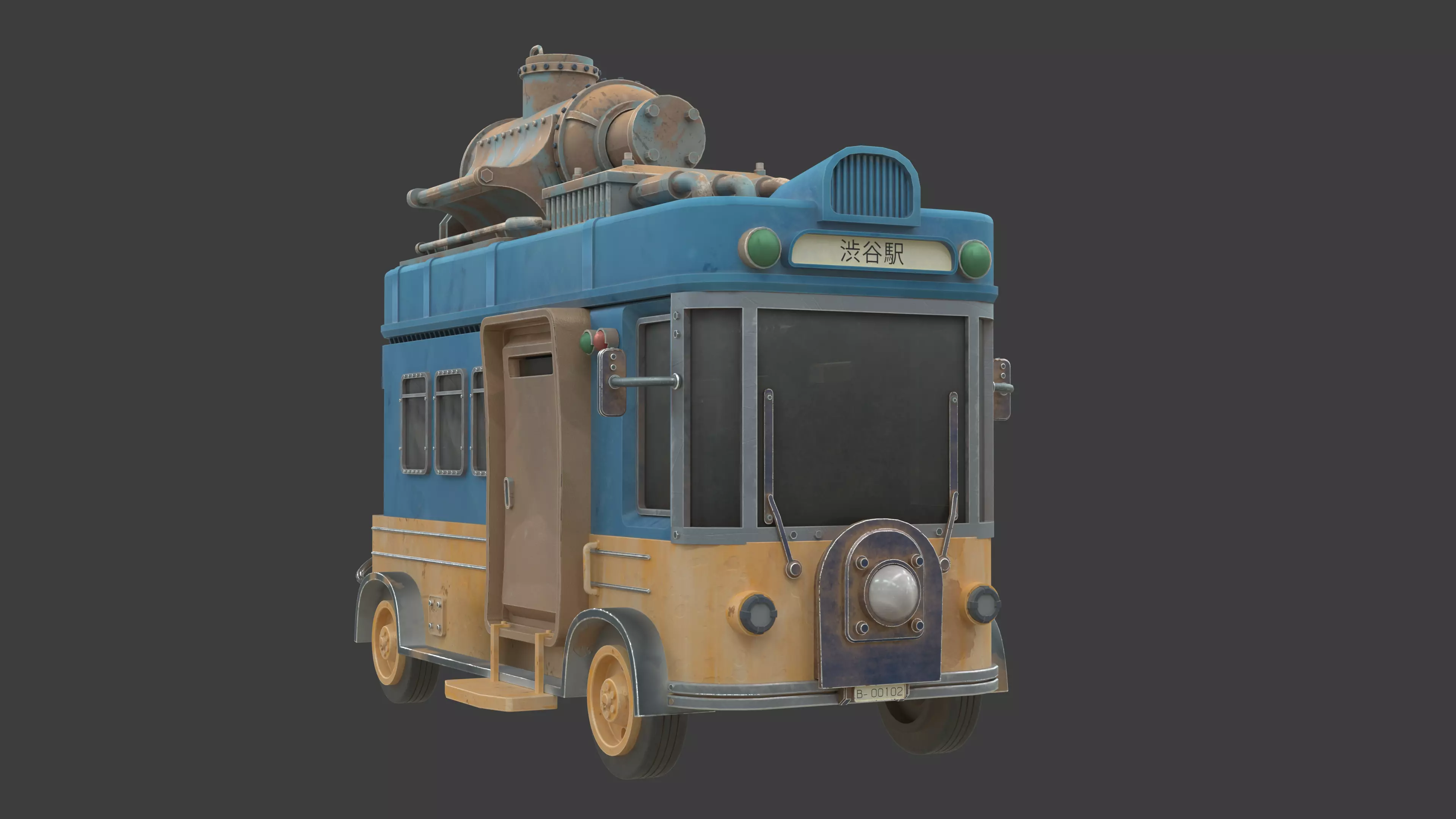 Stylized Post Apocalyptic Bus  Low-poly 3D model_2