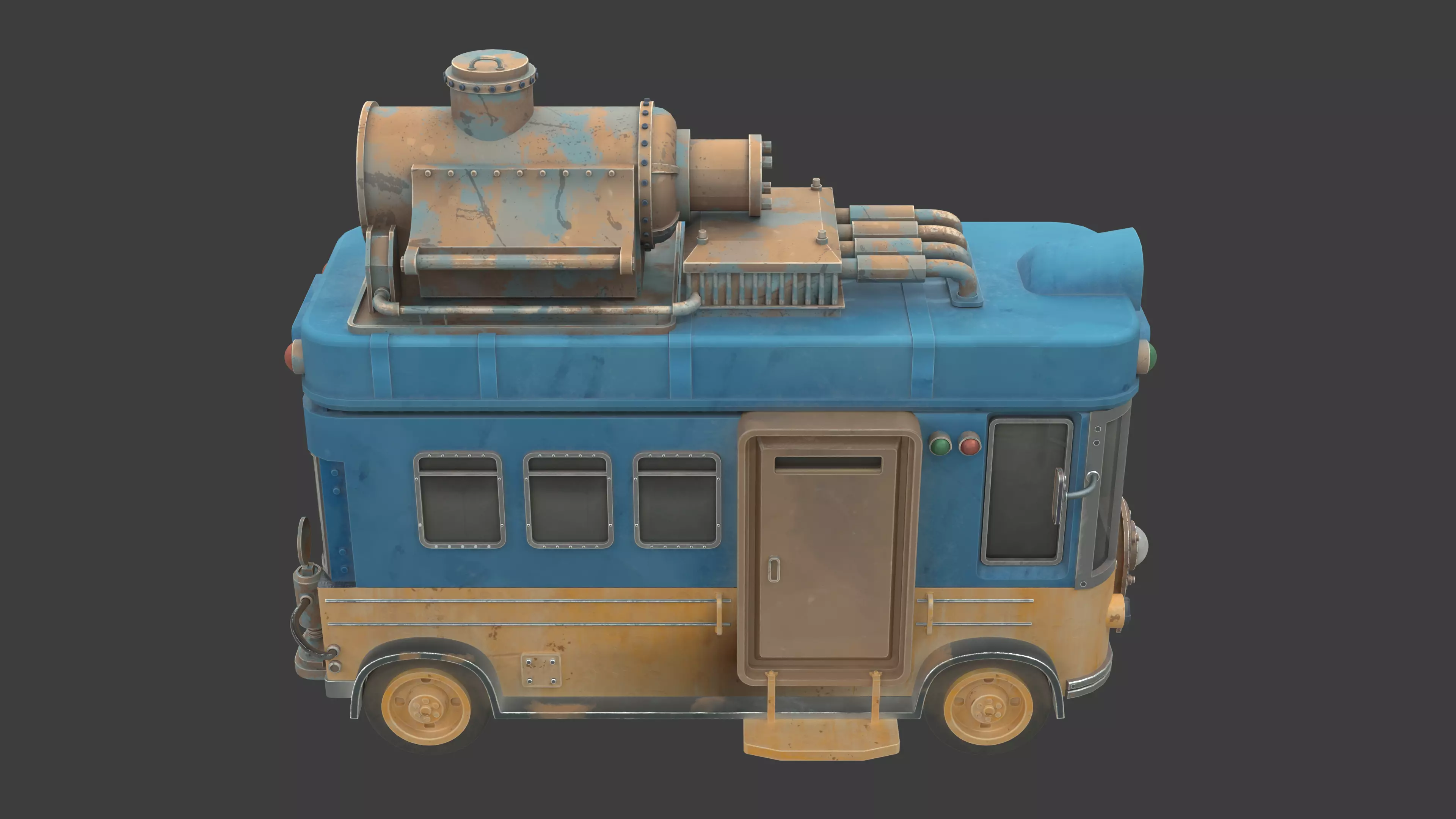 Stylized Post Apocalyptic Bus  Low-poly 3D model_3