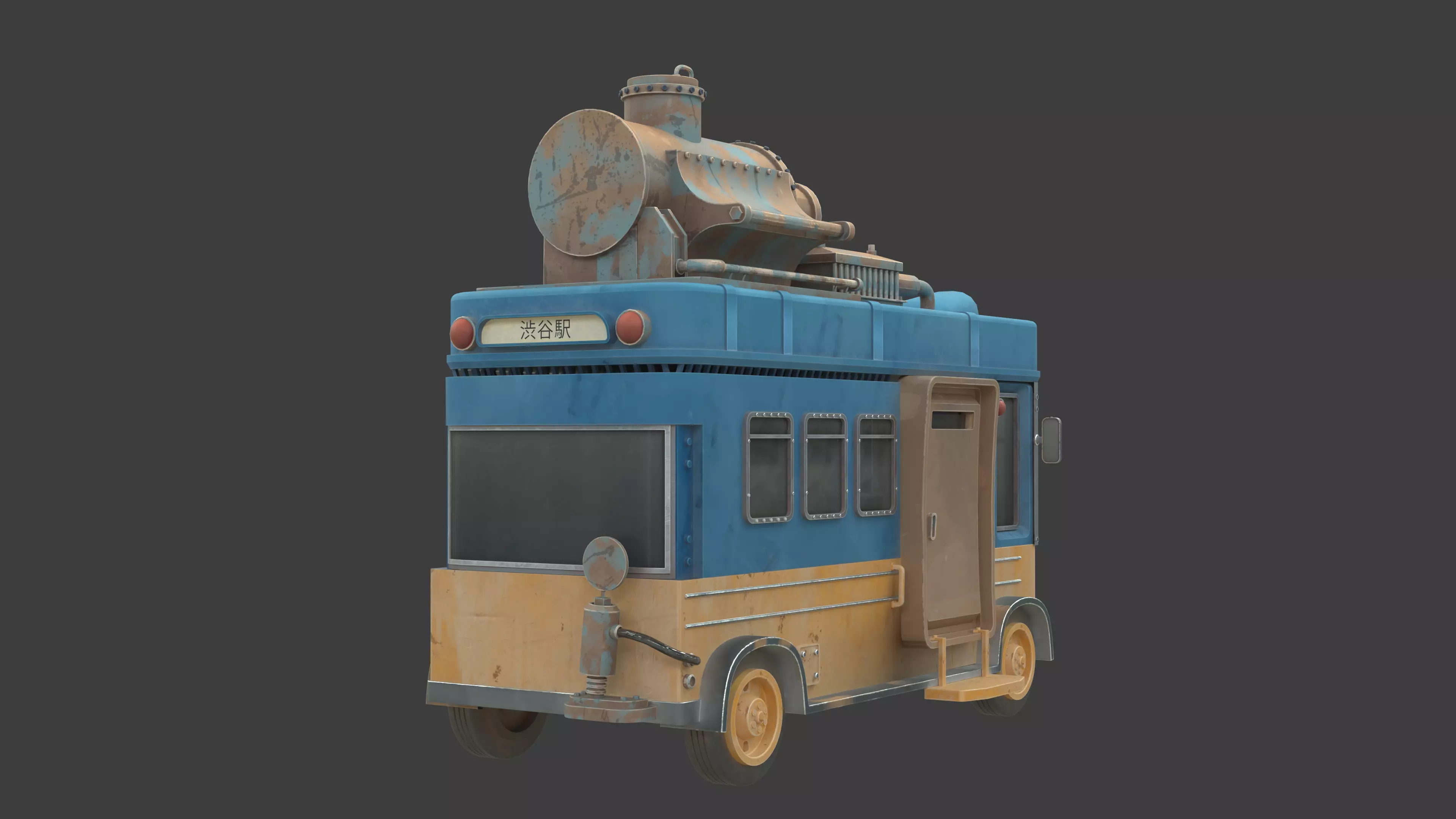 Stylized Post Apocalyptic Bus  Low-poly 3D model_4