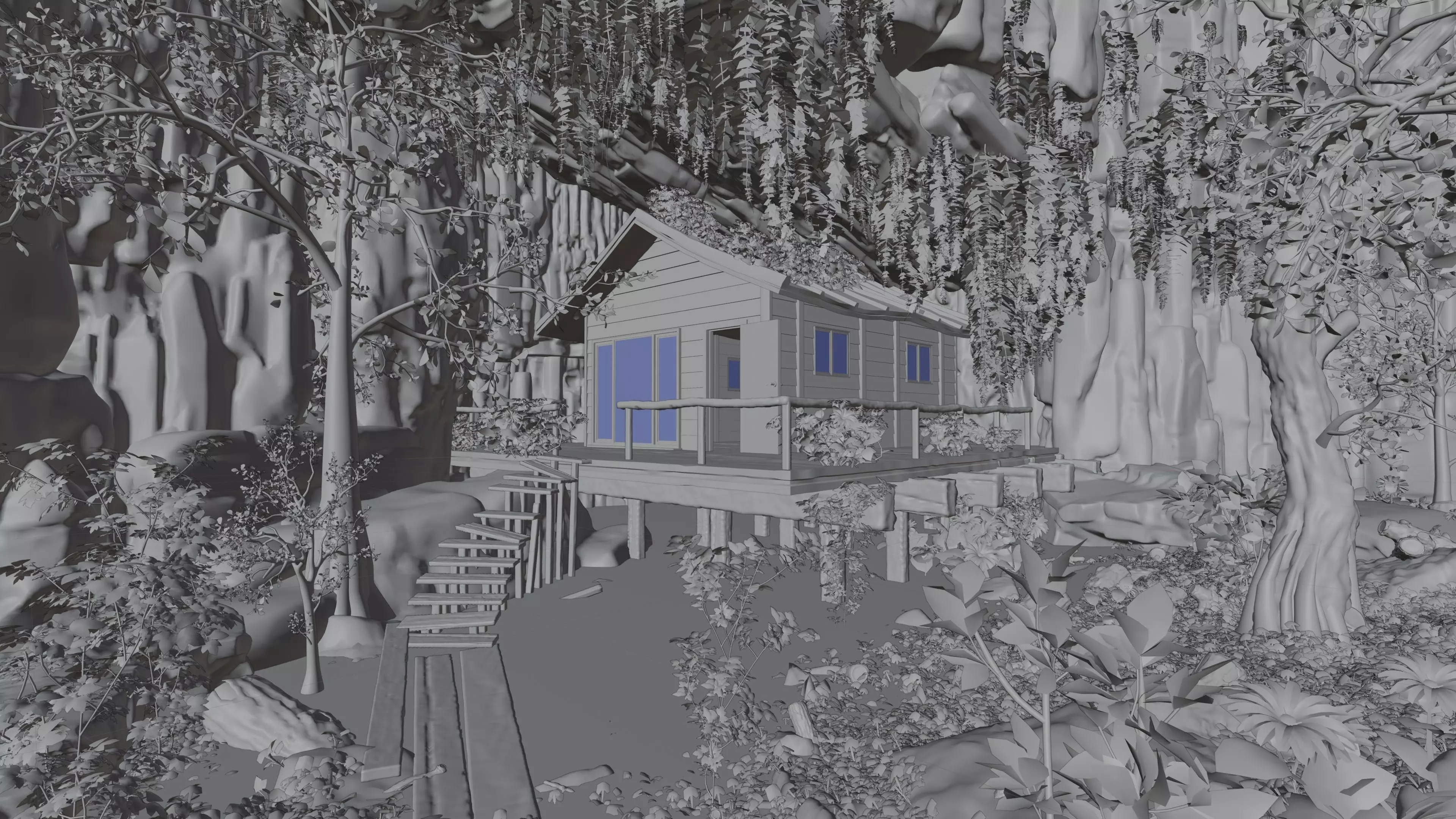 Cabin in woods Scene 3D model_10