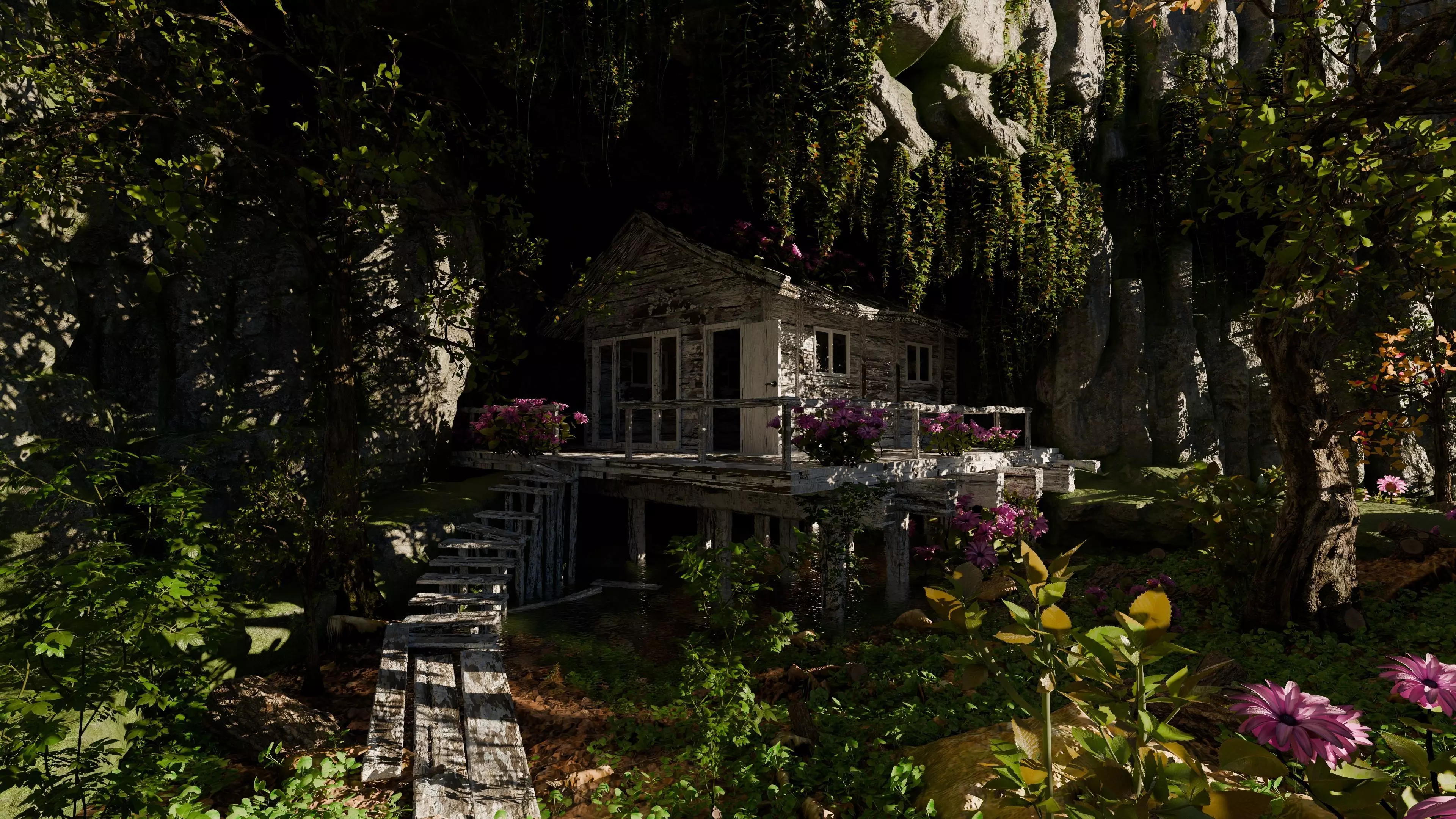 Cabin in woods Scene 3D model_0