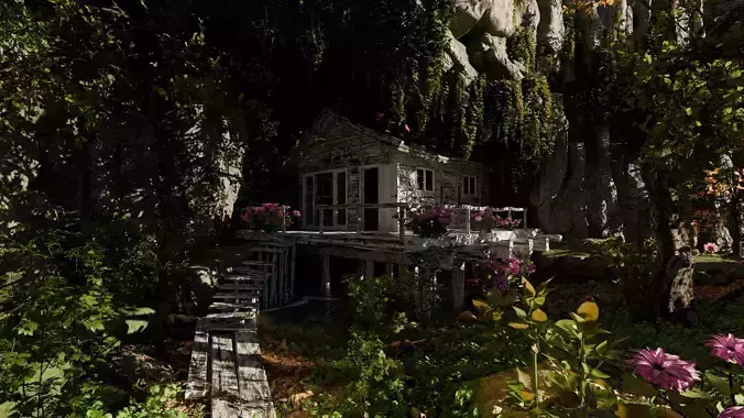 Cabin in woods Scene 3D model