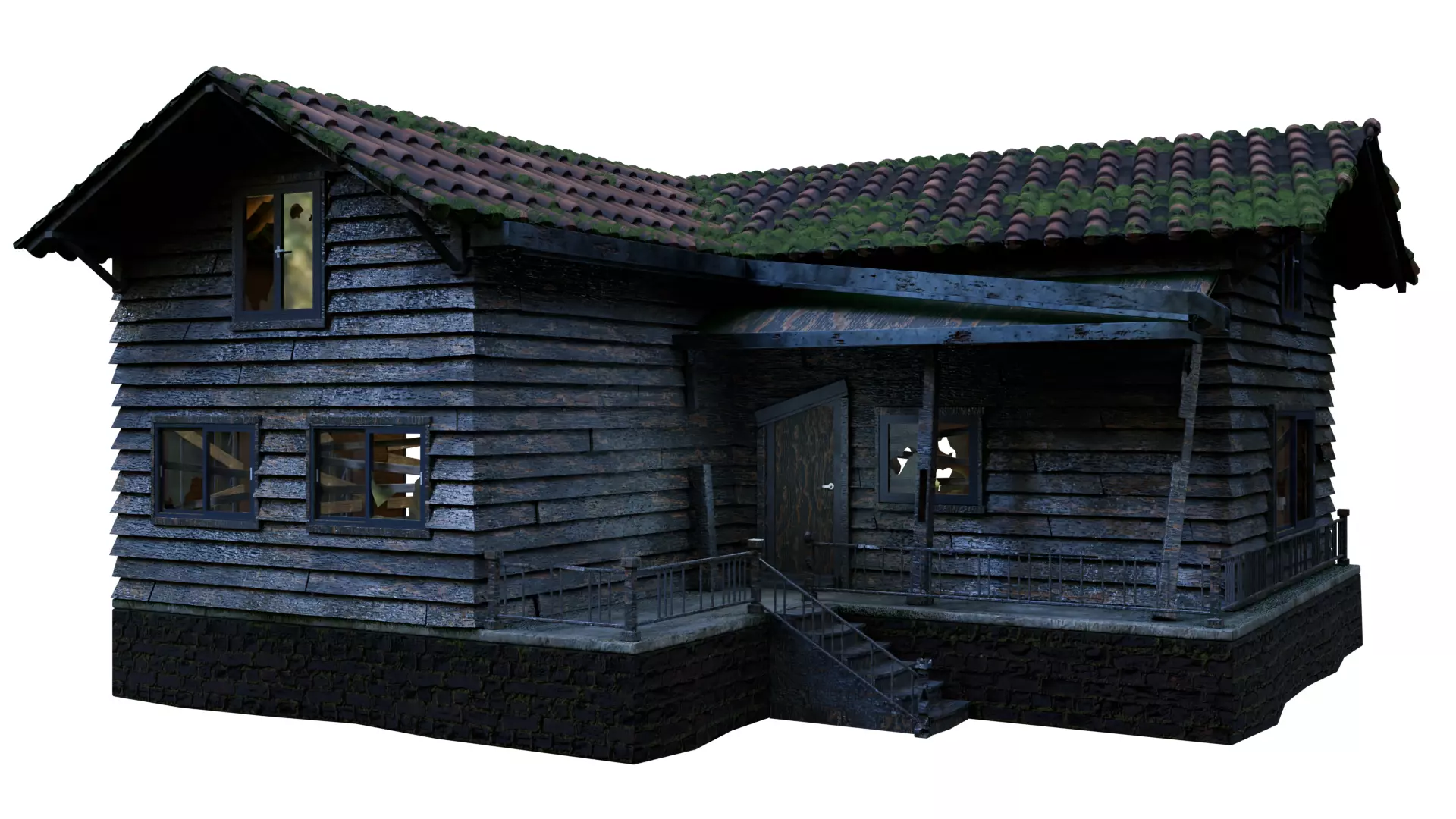 old abandoned video game ready house Low-poly 3D model