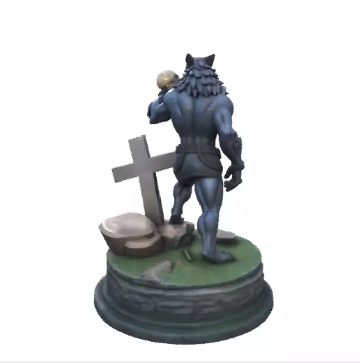 1841 Howling Werewolf with Skull 3D Printed Statue 3D print model_3