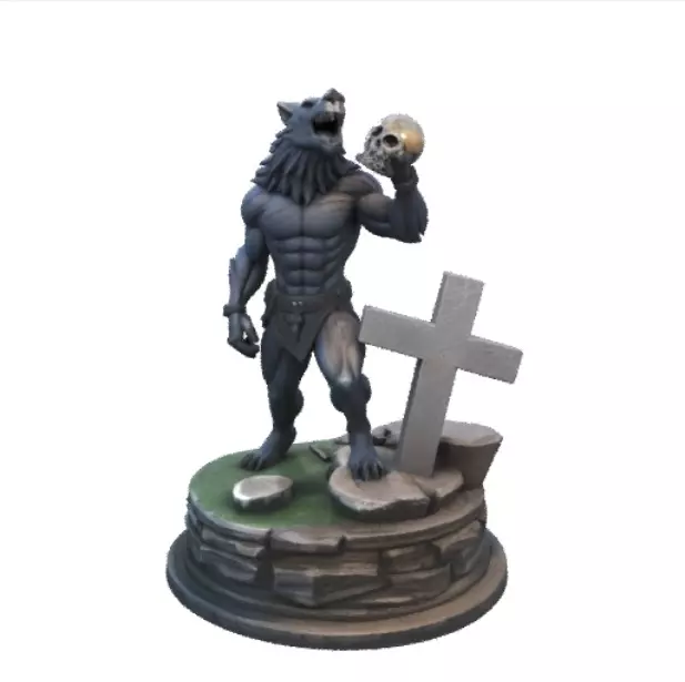 1841 Howling Werewolf with Skull 3D Printed Statue 3D print model_2