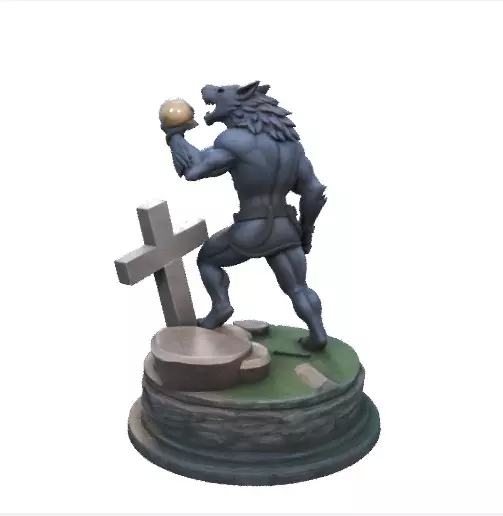 1841 Howling Werewolf with Skull 3D Printed Statue 3D print model_1
