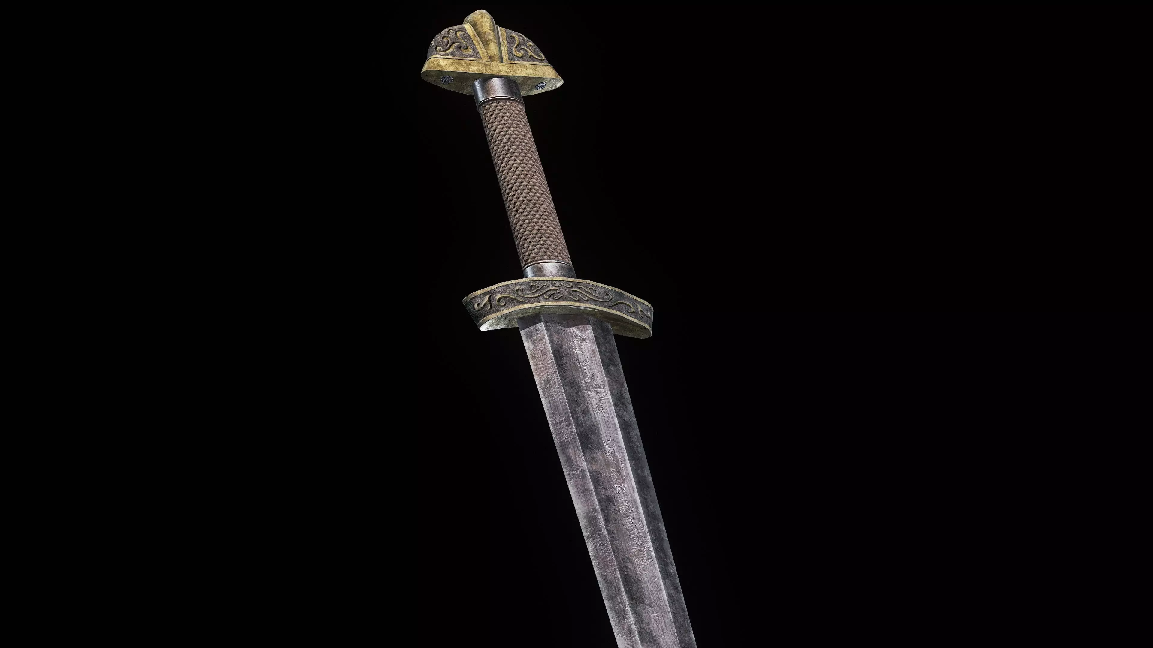 Medieval Battle Sword Weapon Low-poly 3D model_2