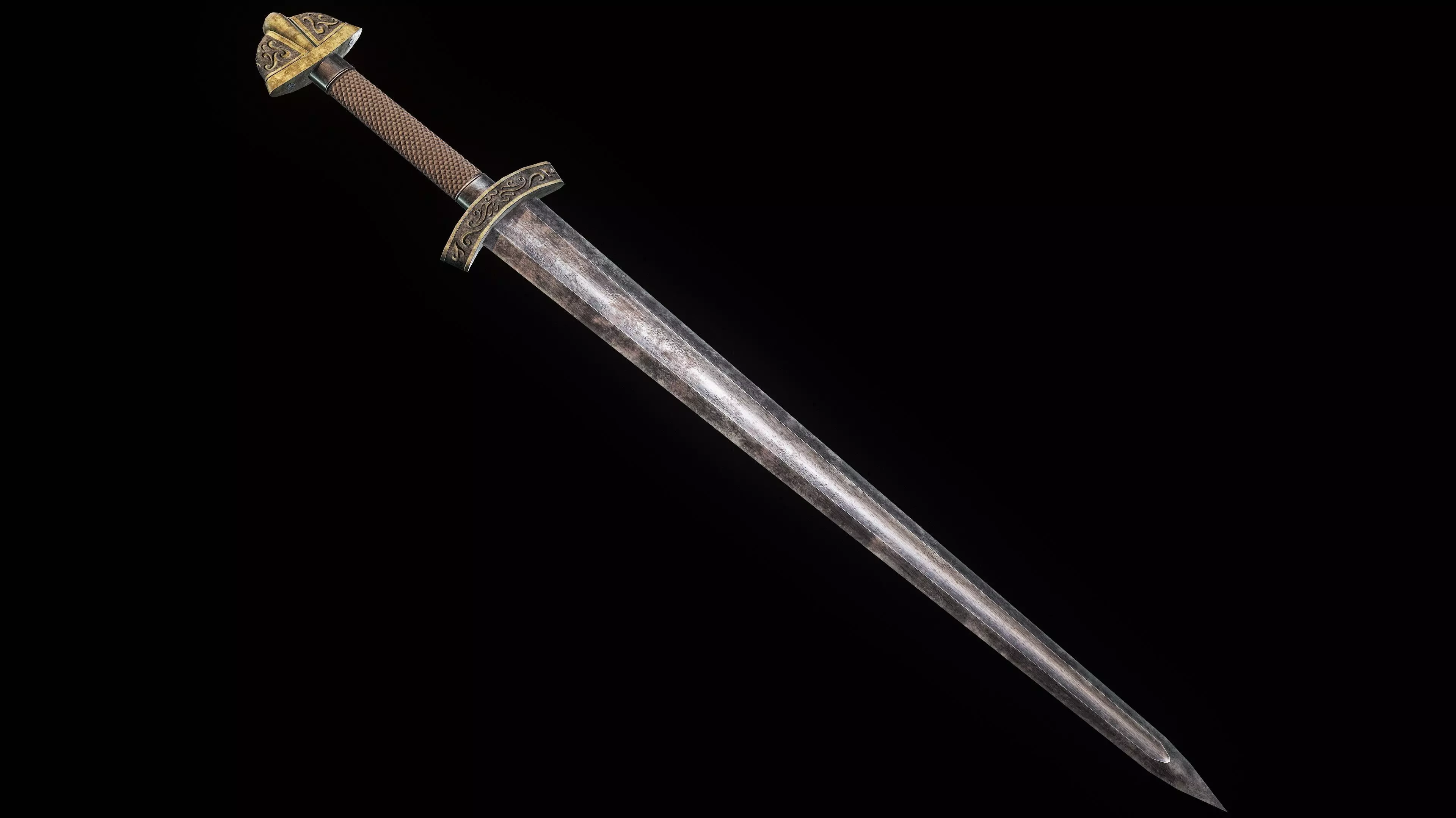 Medieval Battle Sword Weapon Low-poly 3D model_1