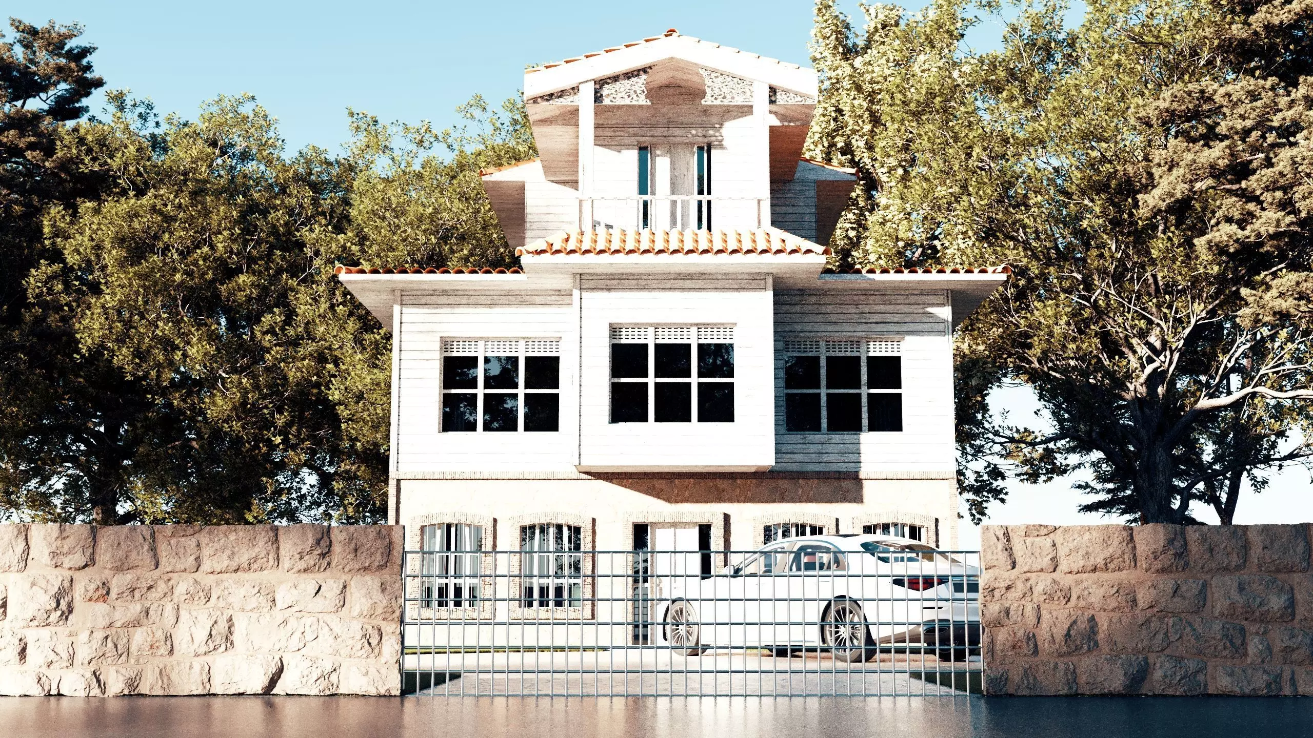 Traditional Turkish Mansion Exterior Scene 3D model