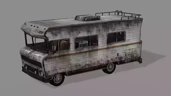Burnt Destroyed Van Game Ready 05 Low Poly 3D Model Low-poly 3D model