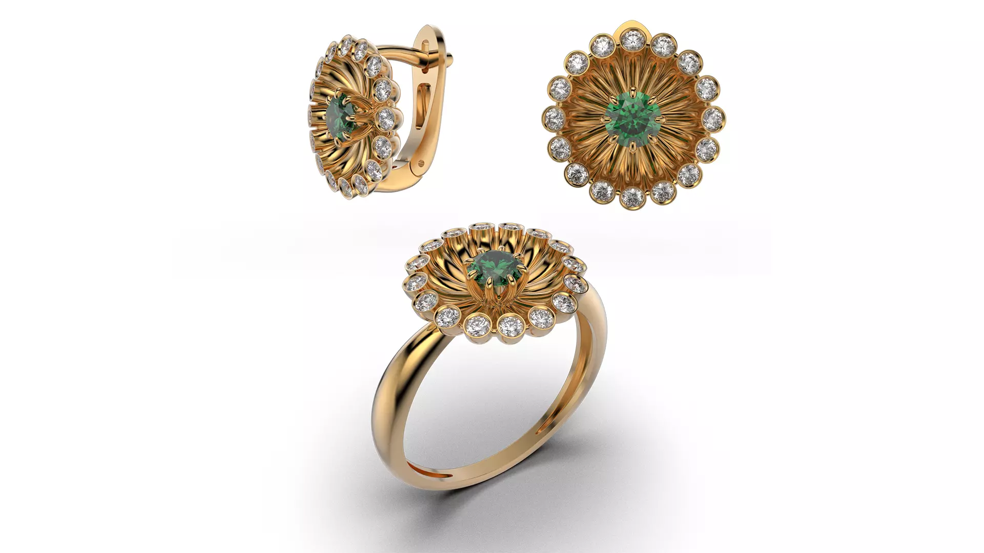 Classic flower jwelry set 3D Model Collection_0