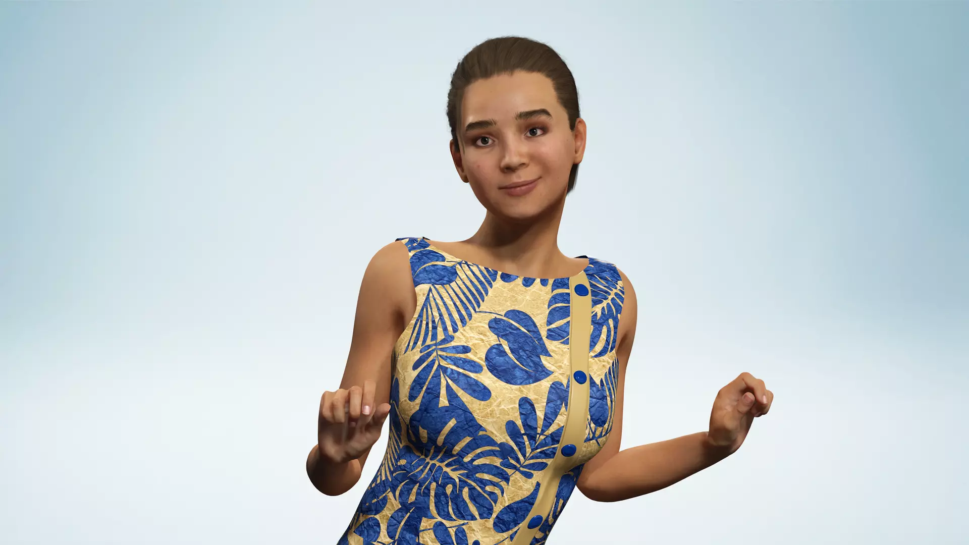 Stylized Realistic Woman Wearing Patterned Jumpsuit  Low-poly 3D model_9