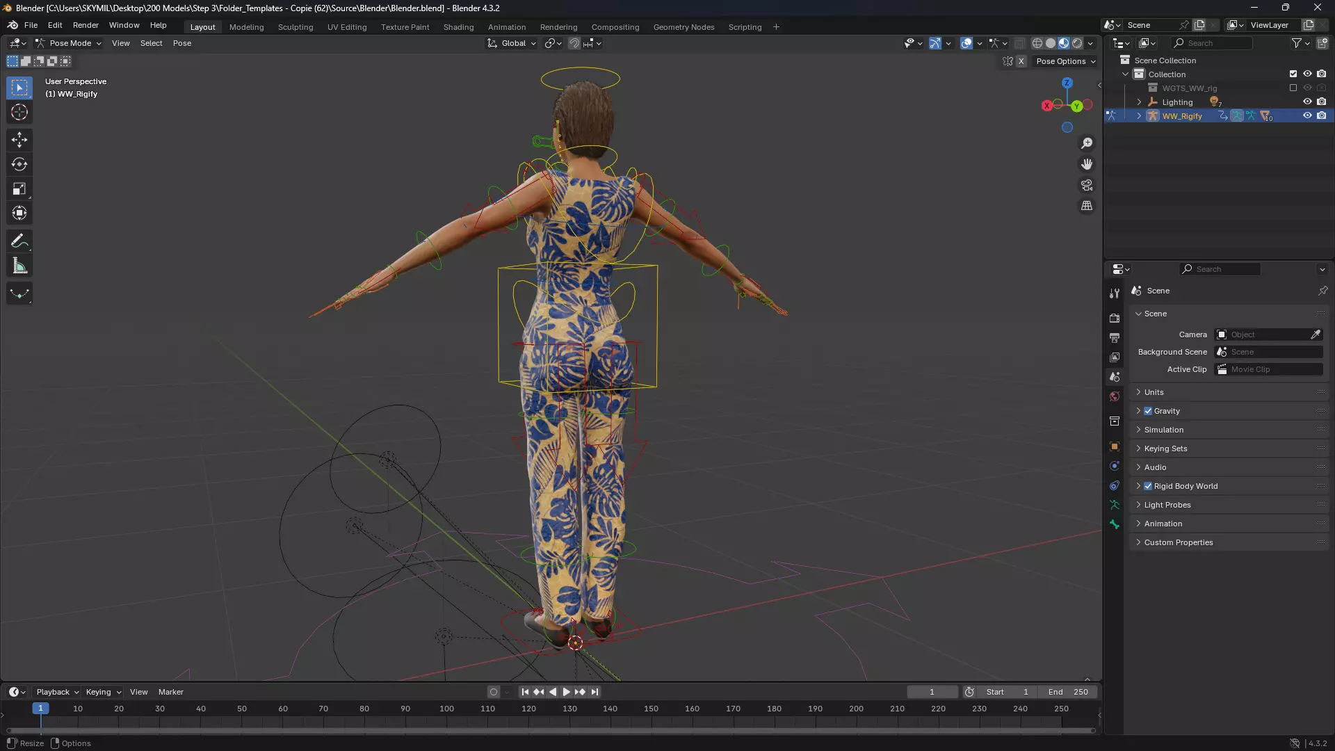 Stylized Realistic Woman Wearing Patterned Jumpsuit  Low-poly 3D model_14