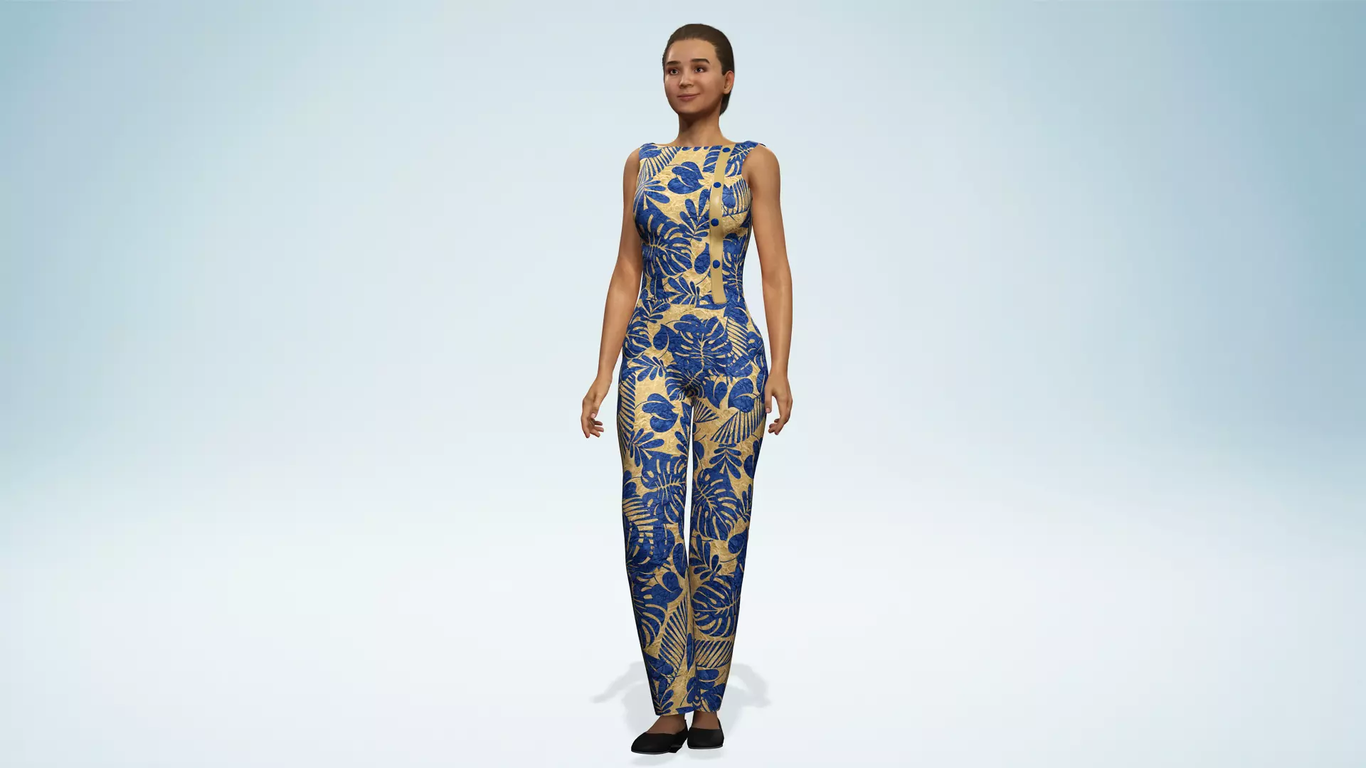 Stylized Realistic Woman Wearing Patterned Jumpsuit  Low-poly 3D model_5